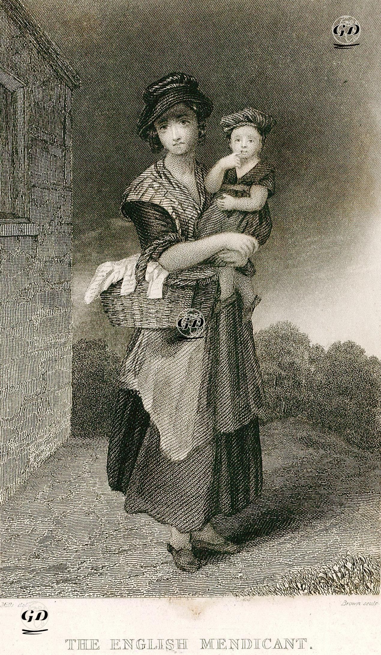 İngiliz Dilenci Kadın Ve Çocuğu - Mills - 1840's