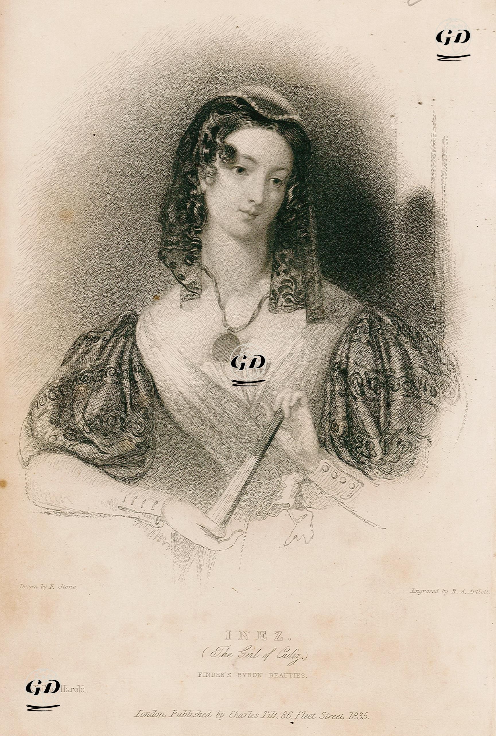 Inez, The Girl Of Cadiz, Finden's Byron Beauties - Frank Stone (1800-1859) - 1835
