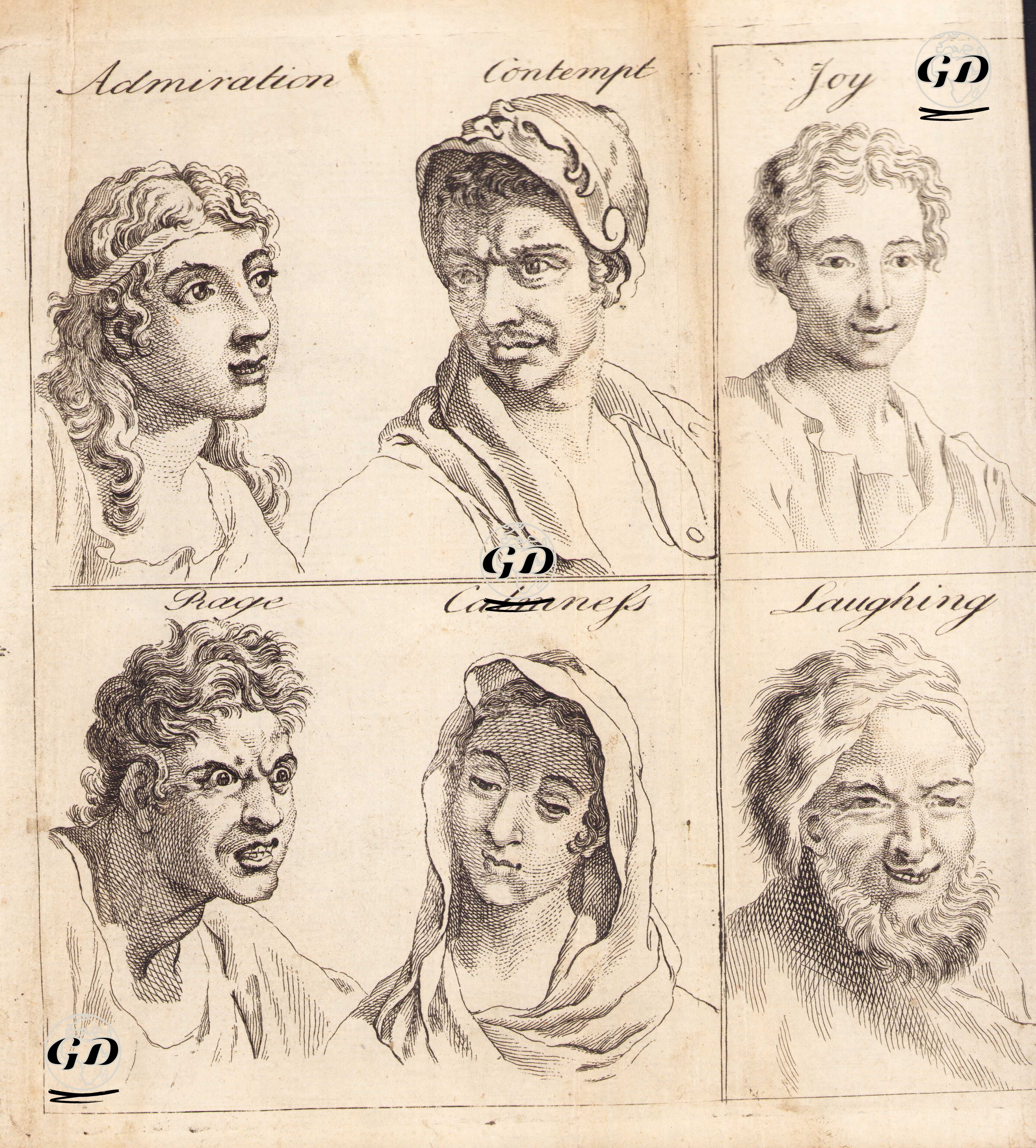 Face Expressions (Emotions)-Admiration, Contempt, Joy, Rage, Calmness, Laughing -  - 1790's