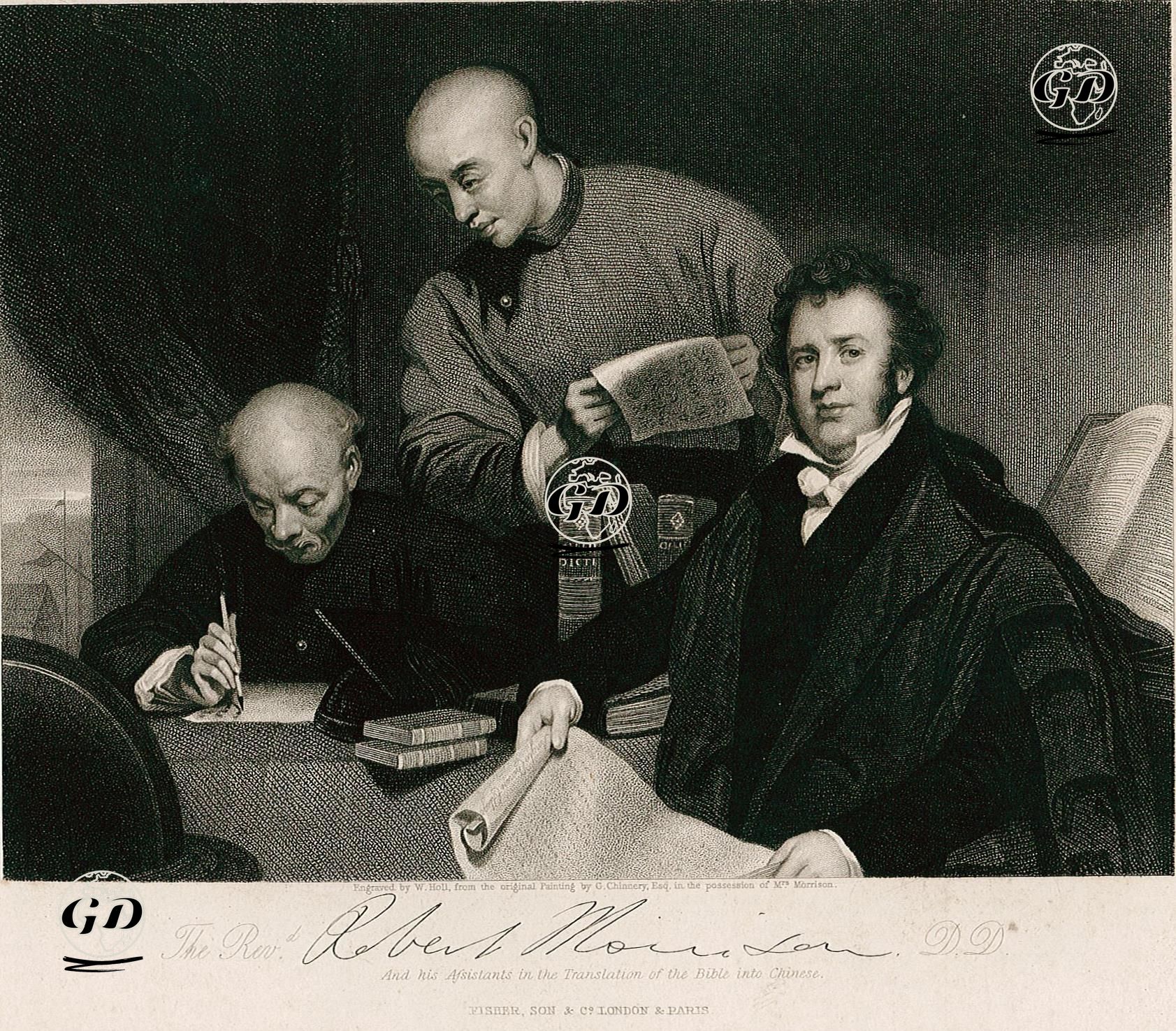 Misyoner Robert Morrison'un Yardımcıları İle Birlikte İncili Çinceye Çevirmesi - George Chinnery (1774-1852) - 1844