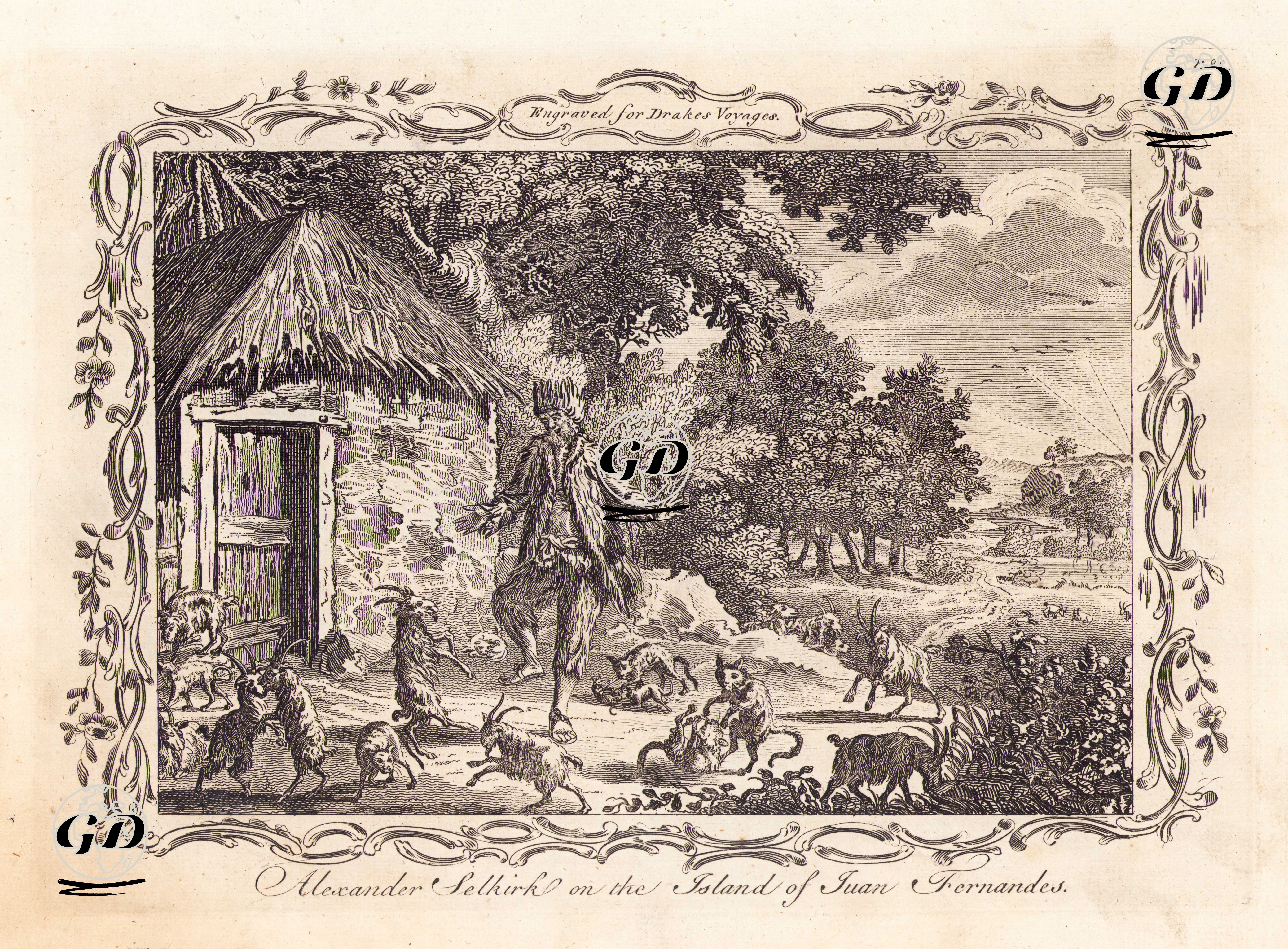 Más a Tierra Adasında (Robinson Crusoe Adası) Dört Yıl Yaşayan Alexander Selkirk (Yazar Daniel Defoe, Romanı Robinson Crusoe'da Bu Kişiden Ve Yaşadığı Olaylardan Esinlenmiştir.) -  - 1780
