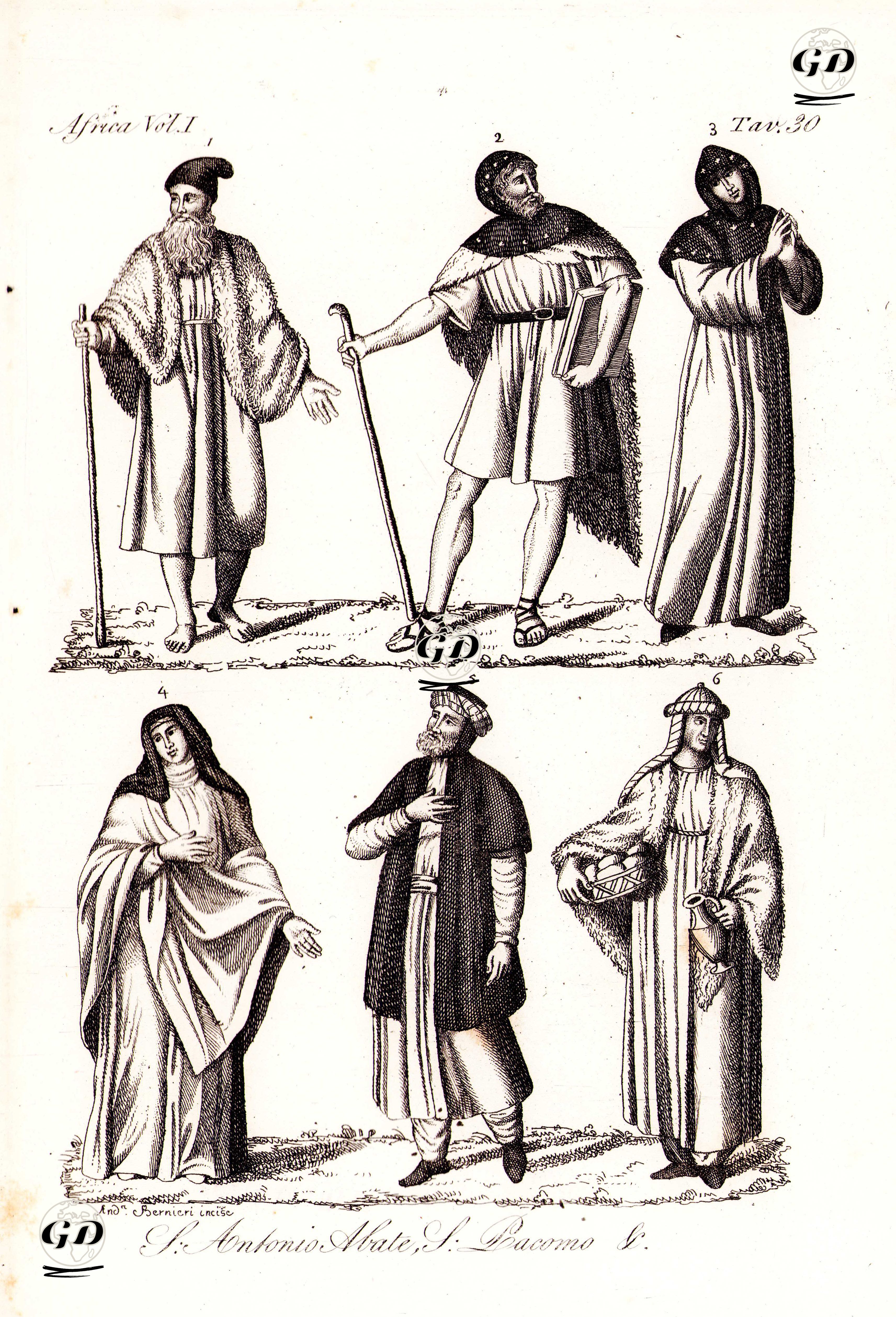 Afrikada'ki İlk Hristiyan Azizler, 1.Mısırlı Büyük Anthony 2.3.Mısırlı Büyük Pachomios 4.İskenderiyeli Syncletica (Çölün Annesi) 5.6.Kıptiler, Afrika Cilt 1. Resim 30. -  - 1820's-1840's