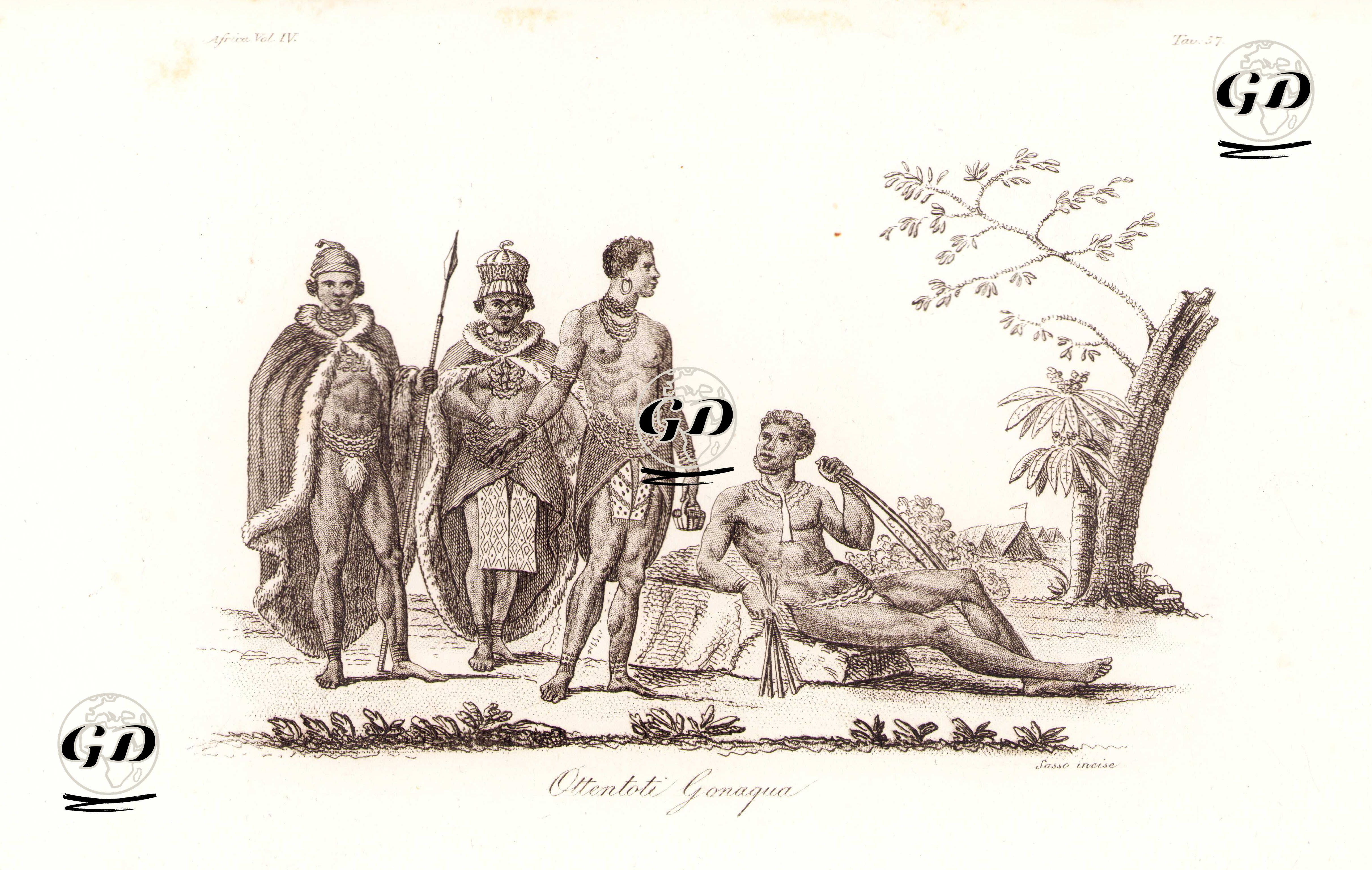 Angola'da Khoekhoe (Hottentot) Kabilesinin Üyeleri, Afrika Cilt IV. Resim 57. -  - 1820's-1840's