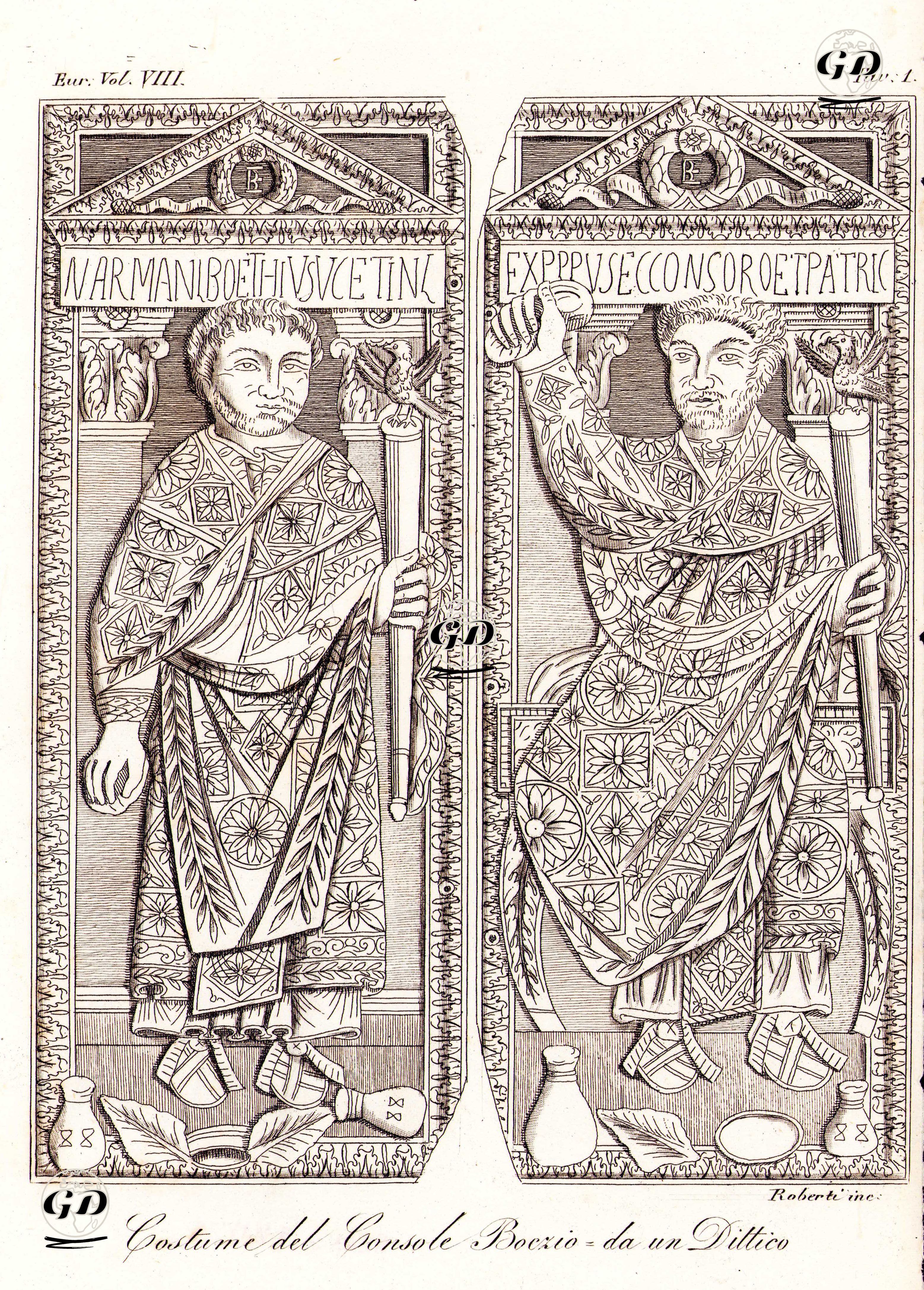 Romalı Filozof Ve Matematikçi Manlius Boethius Ve Kostümü, Avrupa. Cilt VIII. Resim 1. -  - 1820's-1840's