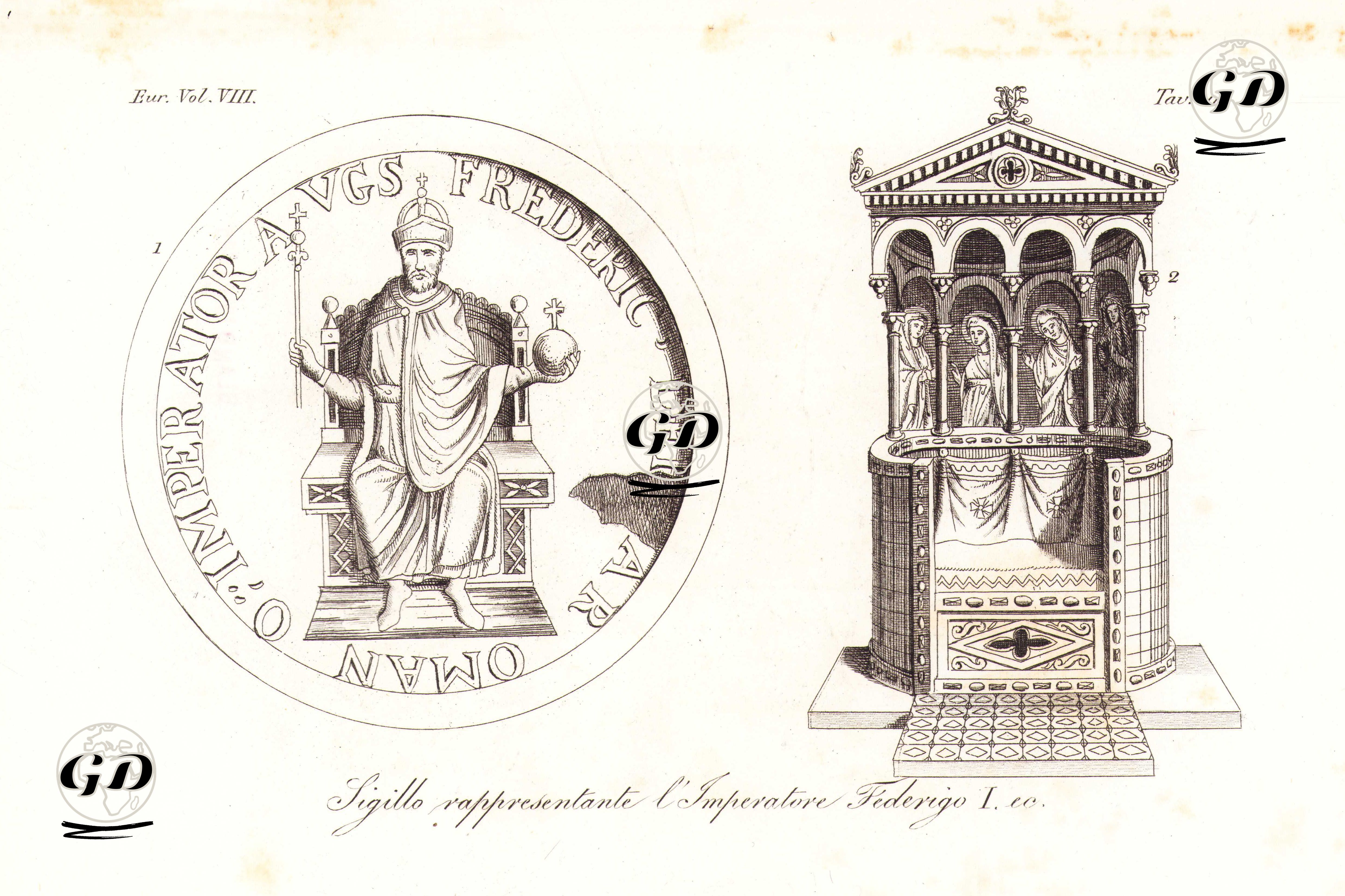 Kutsal Roma İmparatoru I. Frederick'in Mühründen Alınmış Portresi Ve Tahtı, Avrupa. Cilt VIII. Resim 10. -  - 1820's-1840's