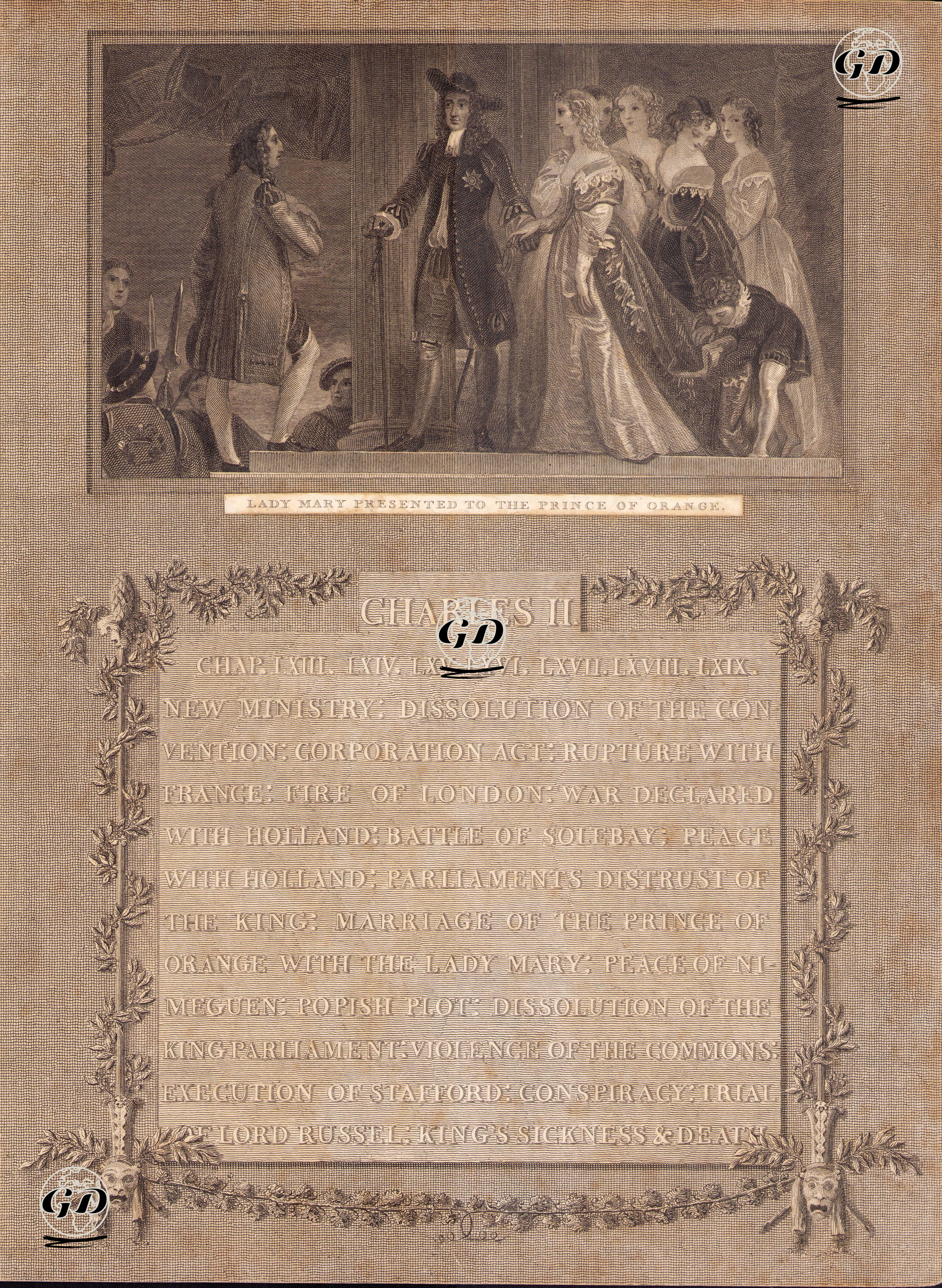 İngiltere Kralı II.Charles Nezaretinde Leydi Mary (İngiltere Kraliçesi II.Mary) İle Oranj Prensi William'ın (İngiltere Kralı III.William) 
Tanıştırılması - Thomas Stothard (1755-1834) - 1799