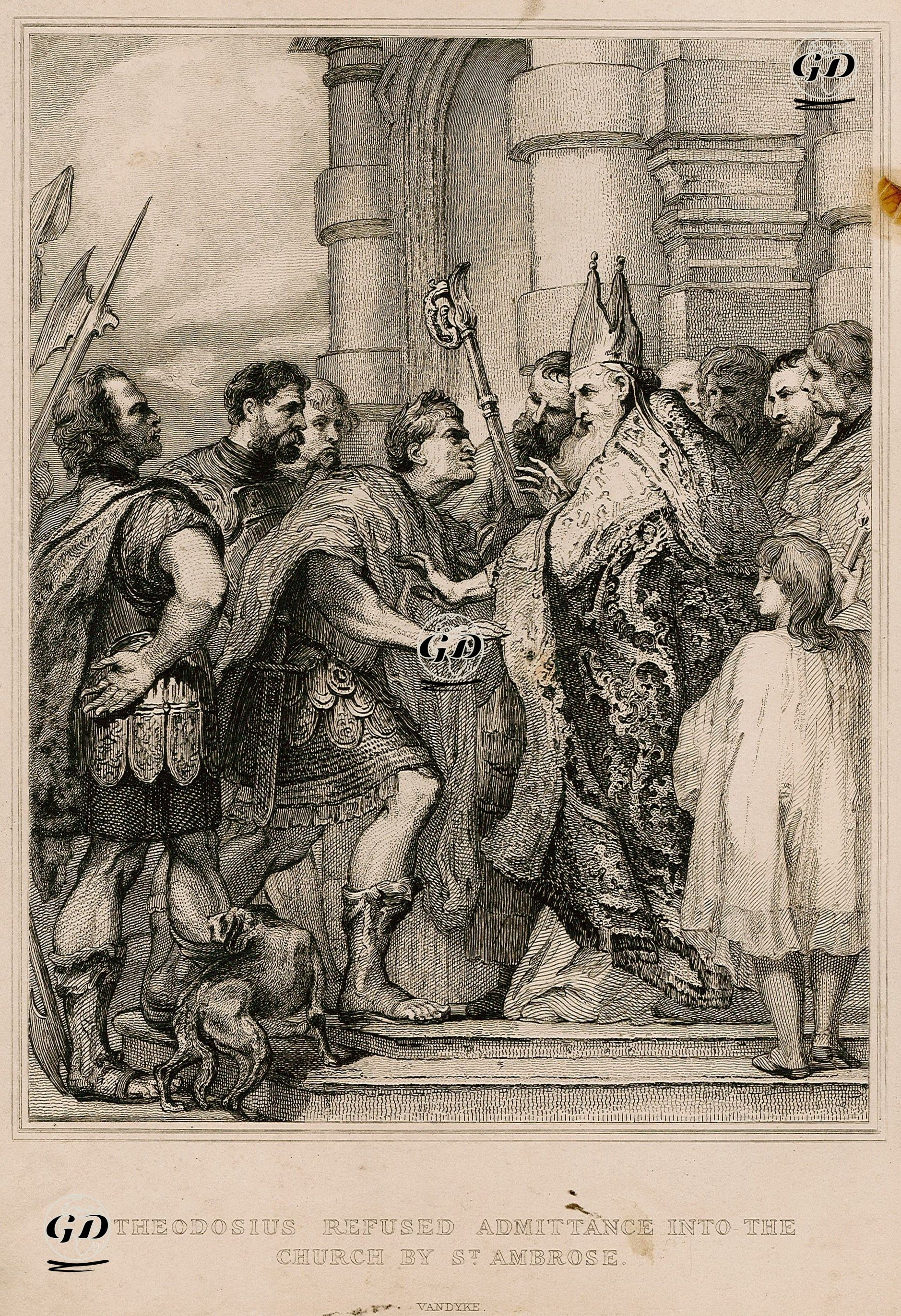 Roma imparatoru I. Theodosius'un Selanik Katliamı Nedeniyle Başpiskopos St. Ambrose Tarafından Milano Katedraline Girişinin Egellenmesi - Anthony Van Dyck (1599-1641) - 1800's-1870's