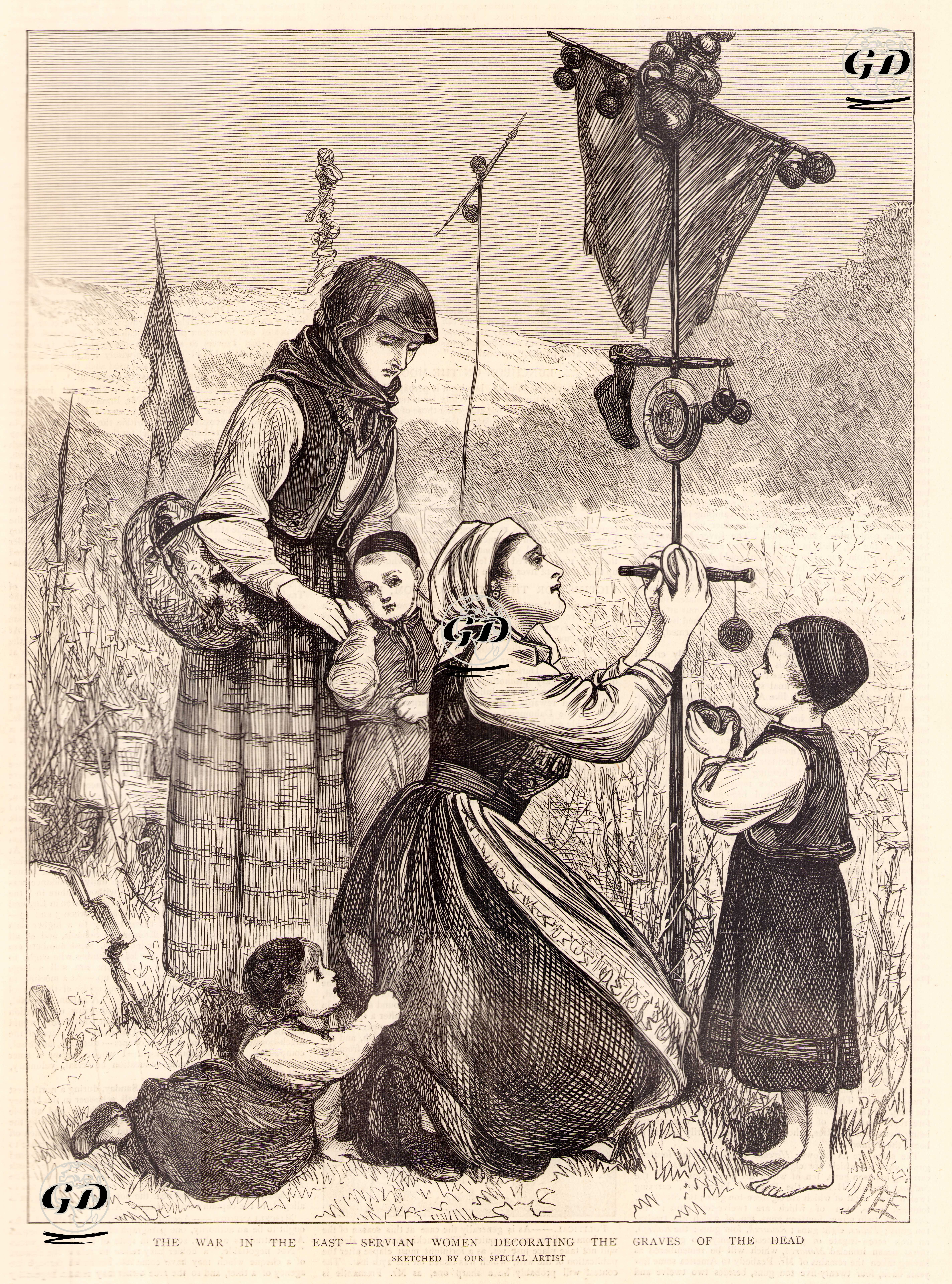1876-1877 Osmanlı-Sırp Savaşı Sırasında, Sırp Kadınlarının Ölülerin Mezarlarını Süslemesi -  - 1876