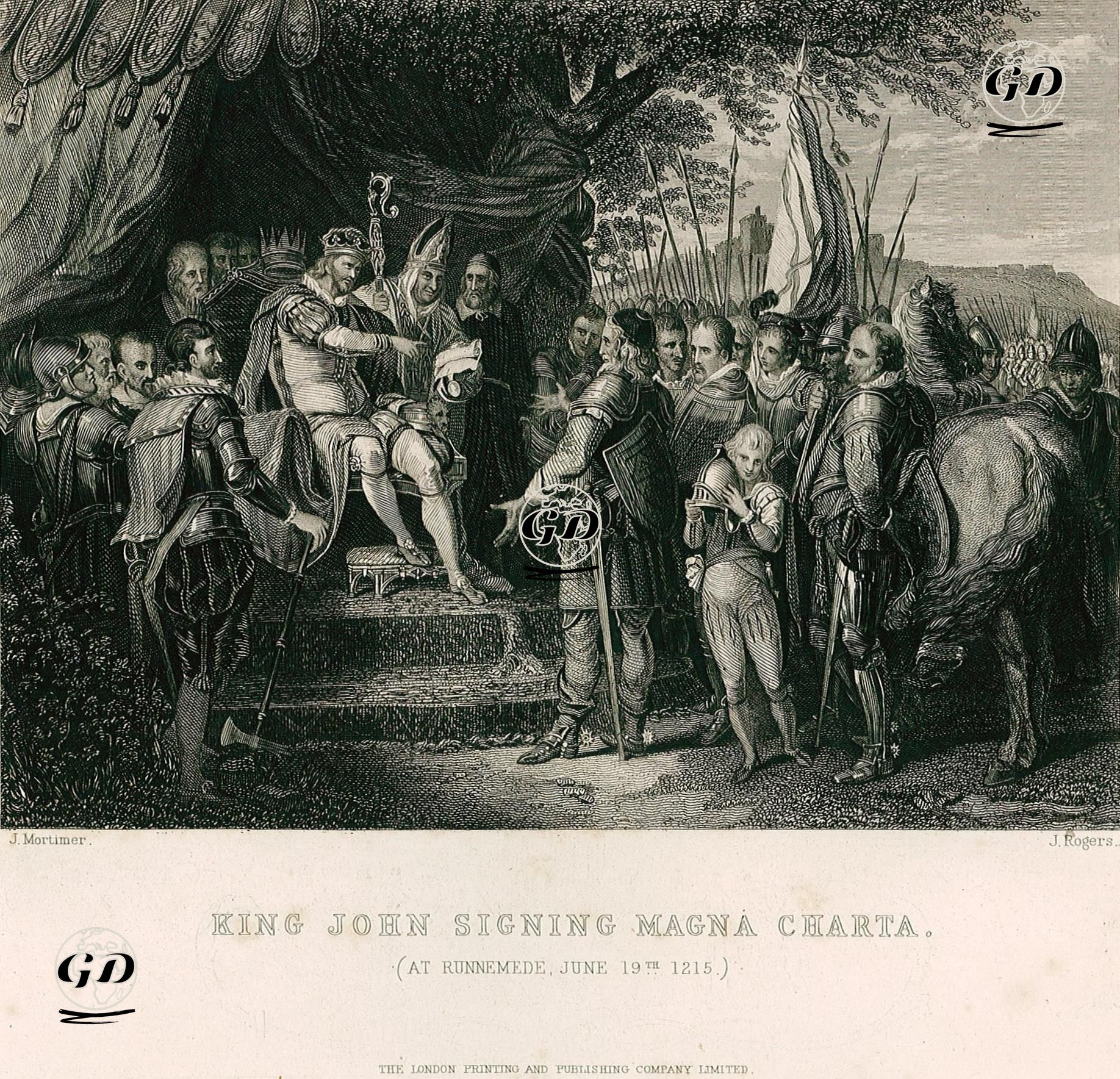Kral John'un Magna Carta'yı (Büyük Sözleşme) İmzalaması (Runnymede, 19 Haziran 1215) - John Hamilton Mortimer (1740-1779) - 1830's