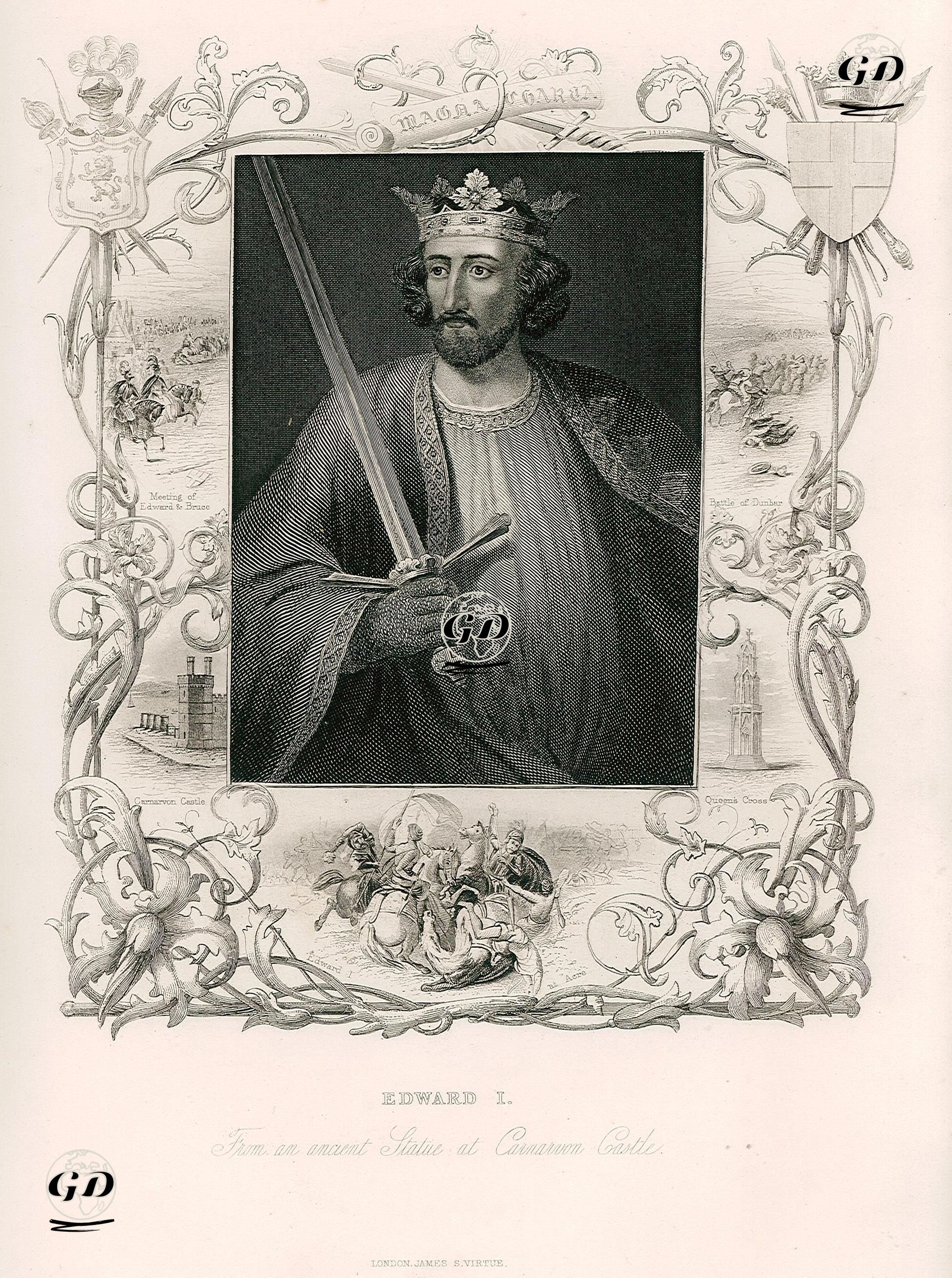 İngiltere Kralı I.Edward'ın Carnarvon Kalesi'ndeki Bir Heykelden Portresi-Edward'ın İskoçya Kralı Robert the Bruce İle Buluşması-Carnarvon Kalesi-
I.Edward Akka'da Savaşması-Queen's Cross-Dunbar Savaşı -  - 1859