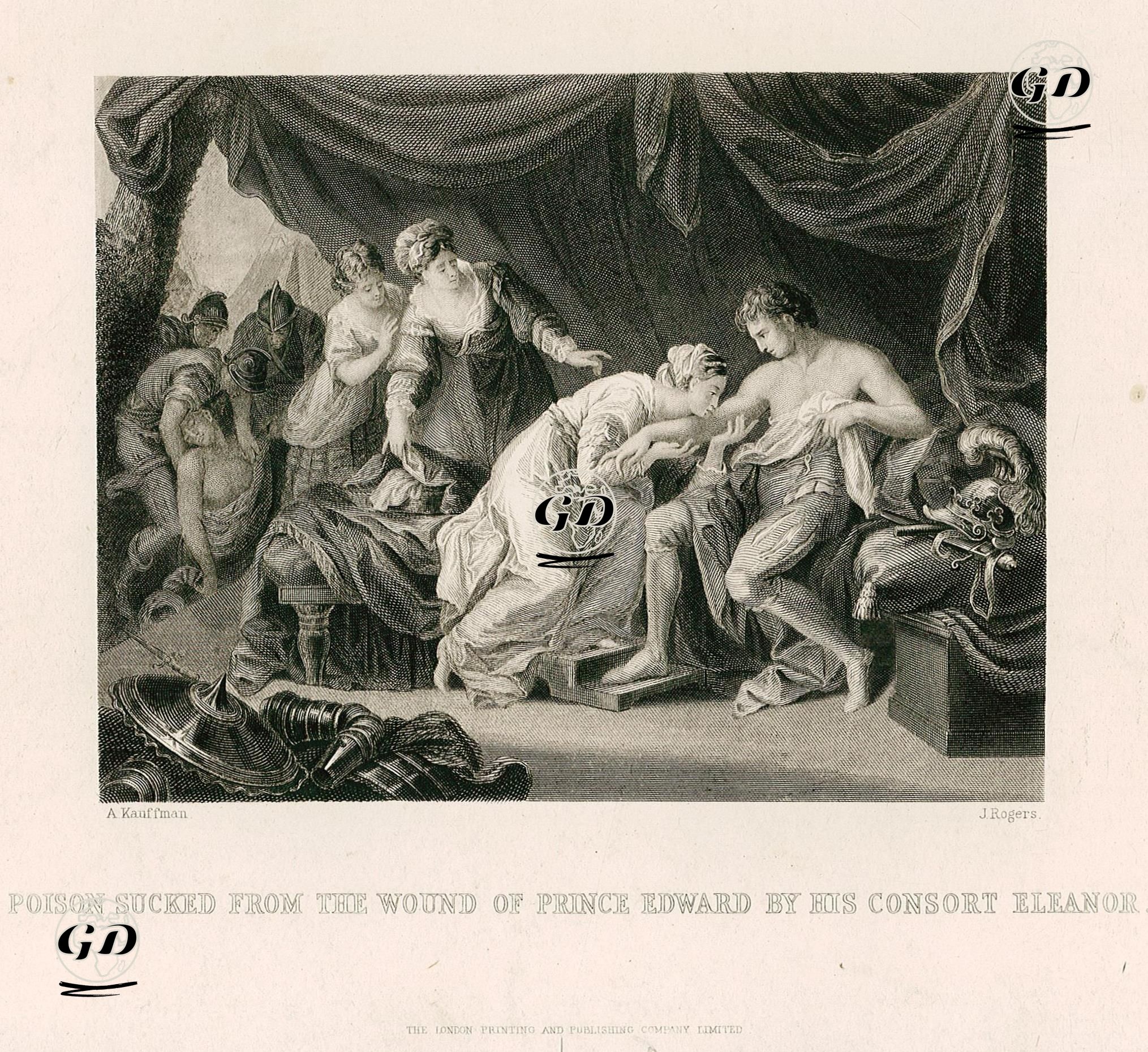 Prens Edward'ın Yarasından Eşi Eleanor Tarafından Zehir Emilmesi  - Maria Anna Angelika Kauffmann (1741-1807) - 1830's