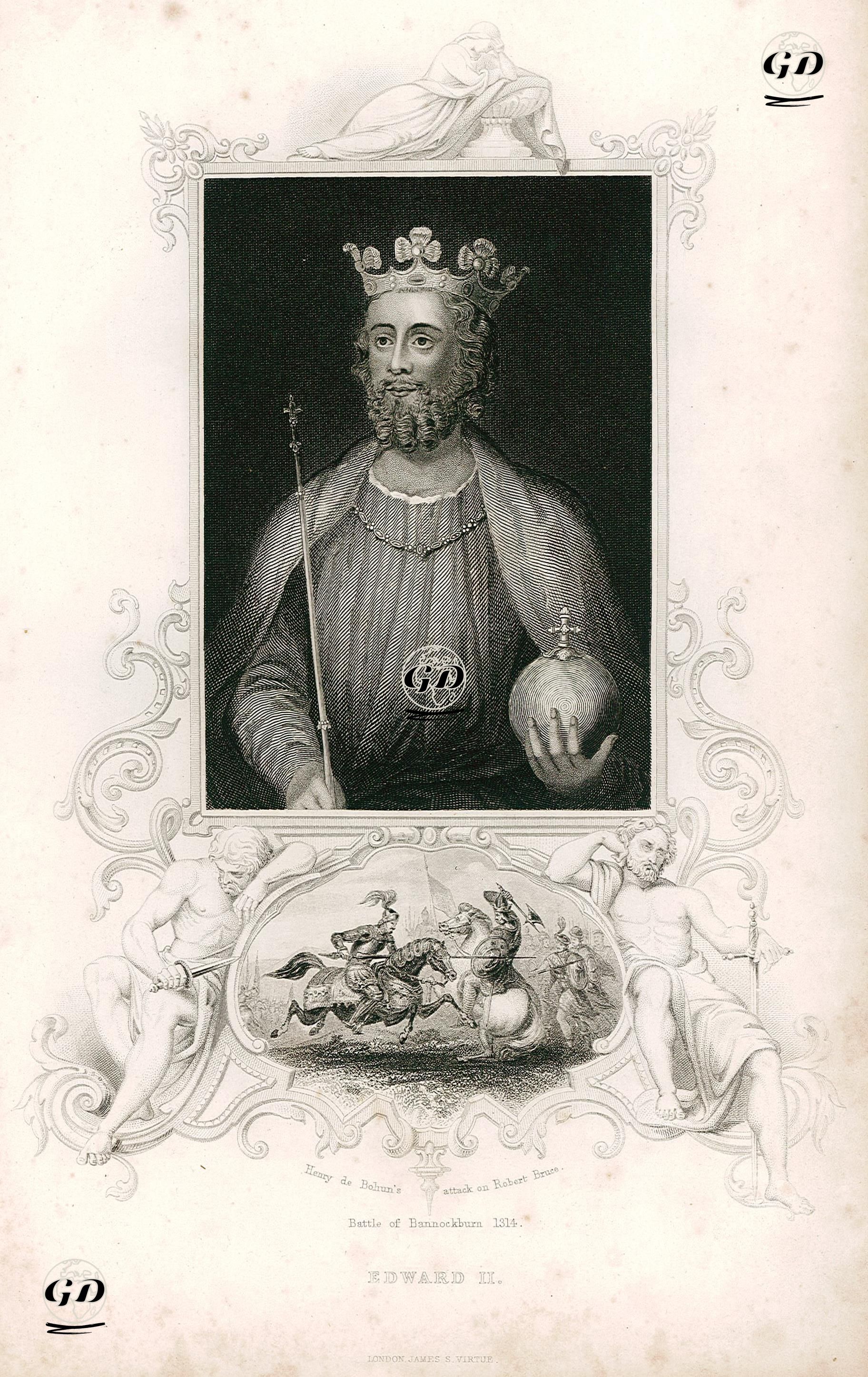 İngiltere Kralı II.Edward-1314 Yılında Bannockburn Savaşında İngiliz Sövalyesi Henry de Bohun İle İskoç Kralı Robert Bruce Arasındaki Mızrak Dövüşü -  - 1859