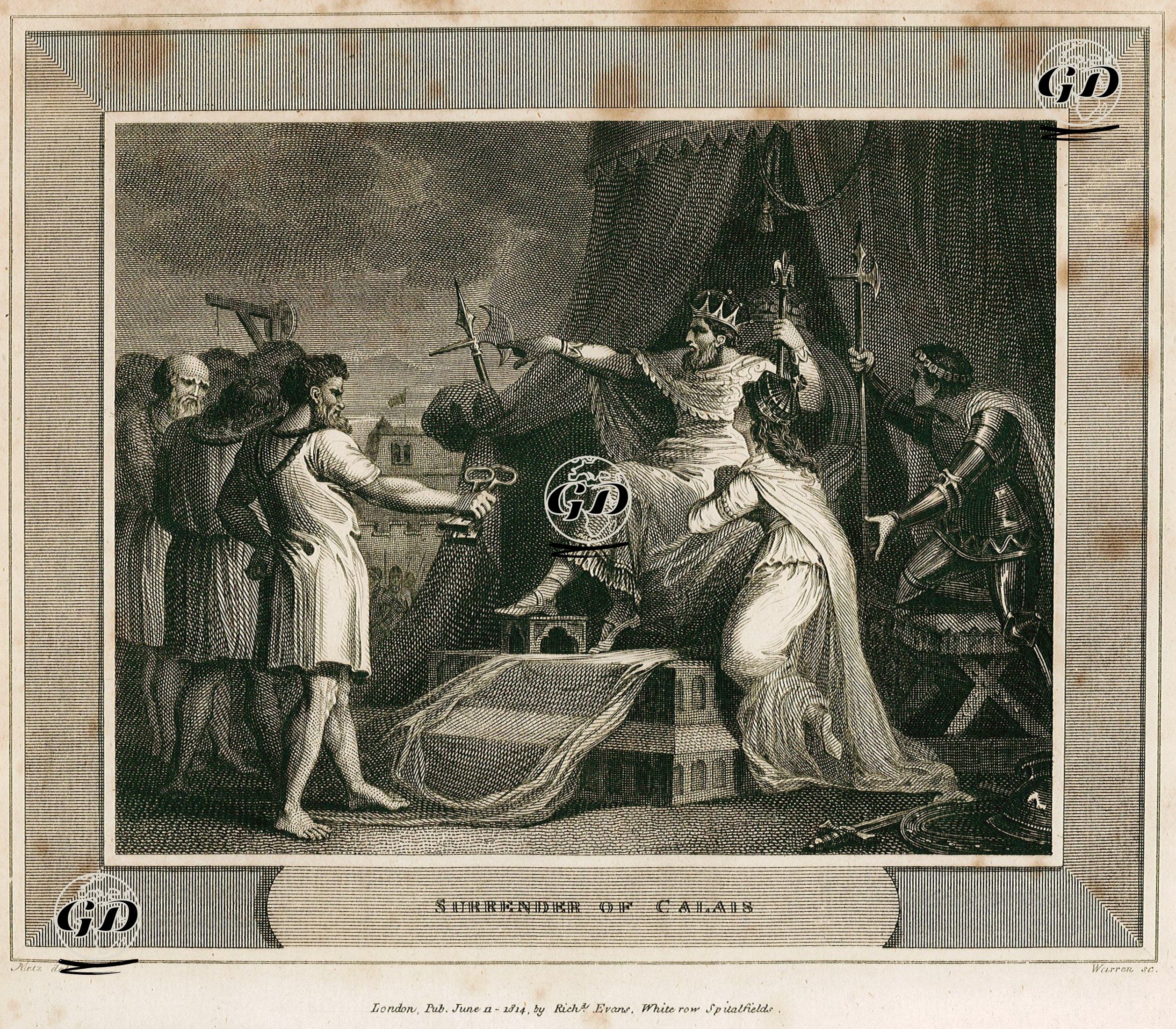 Calais Şehri Ele Geçirildikten Sonra Şehrin Anahtarının Teslimi Ve İngiltere Kraliçesi Philippa'nın Calais Halkının Öldürülmemesi İçin Kocası İngiltere 
Kralı III.Edward'a Yalvarması - Conrad Martin Metz (1749-1827) - 1814