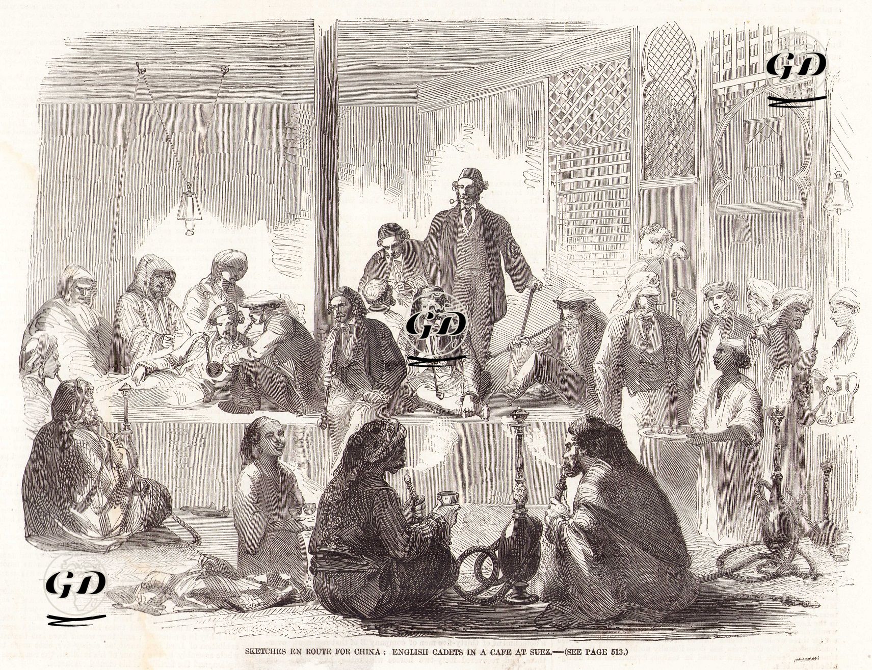 İngiliz Askeri Öğrenciler Süveyş'de Bir Kahvehanede -  - 1857