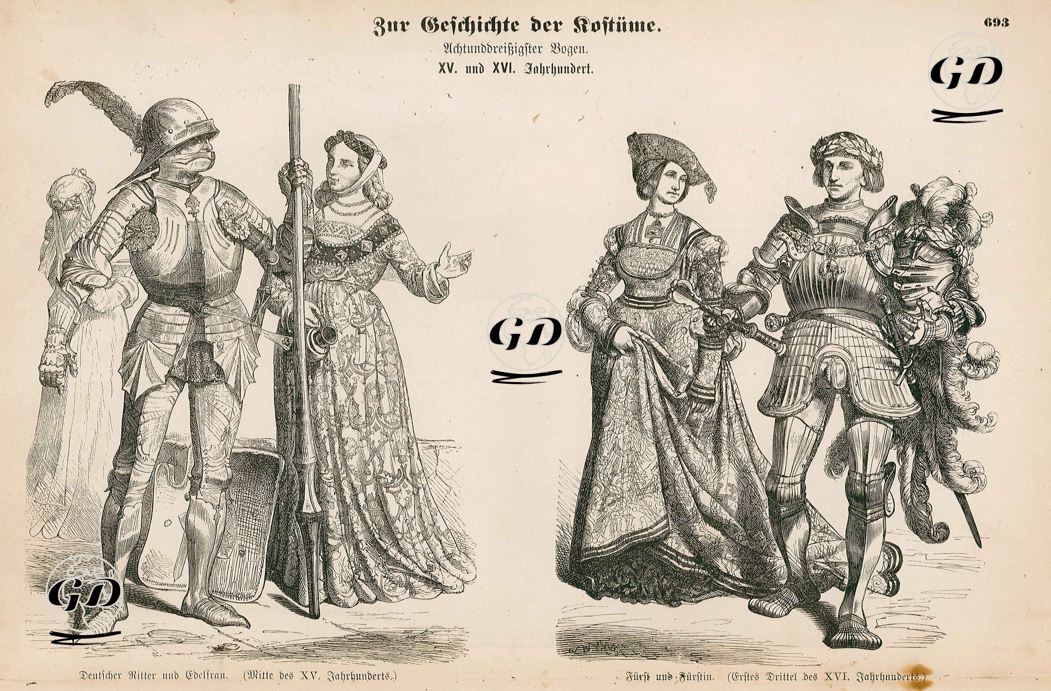 Fifteenth and Sixteenth Centuries- German Knight and Noblewoman (Mid-15th Century) (Deutscher Ritter und Edelfrau (Mitte des XV Jahrhunderts))- Prince and Princess (1st Third of 16th Century) (Furst und Furstin (Erstes Drittel des XVI Jahrhunderts)) -  - 1861-1890's