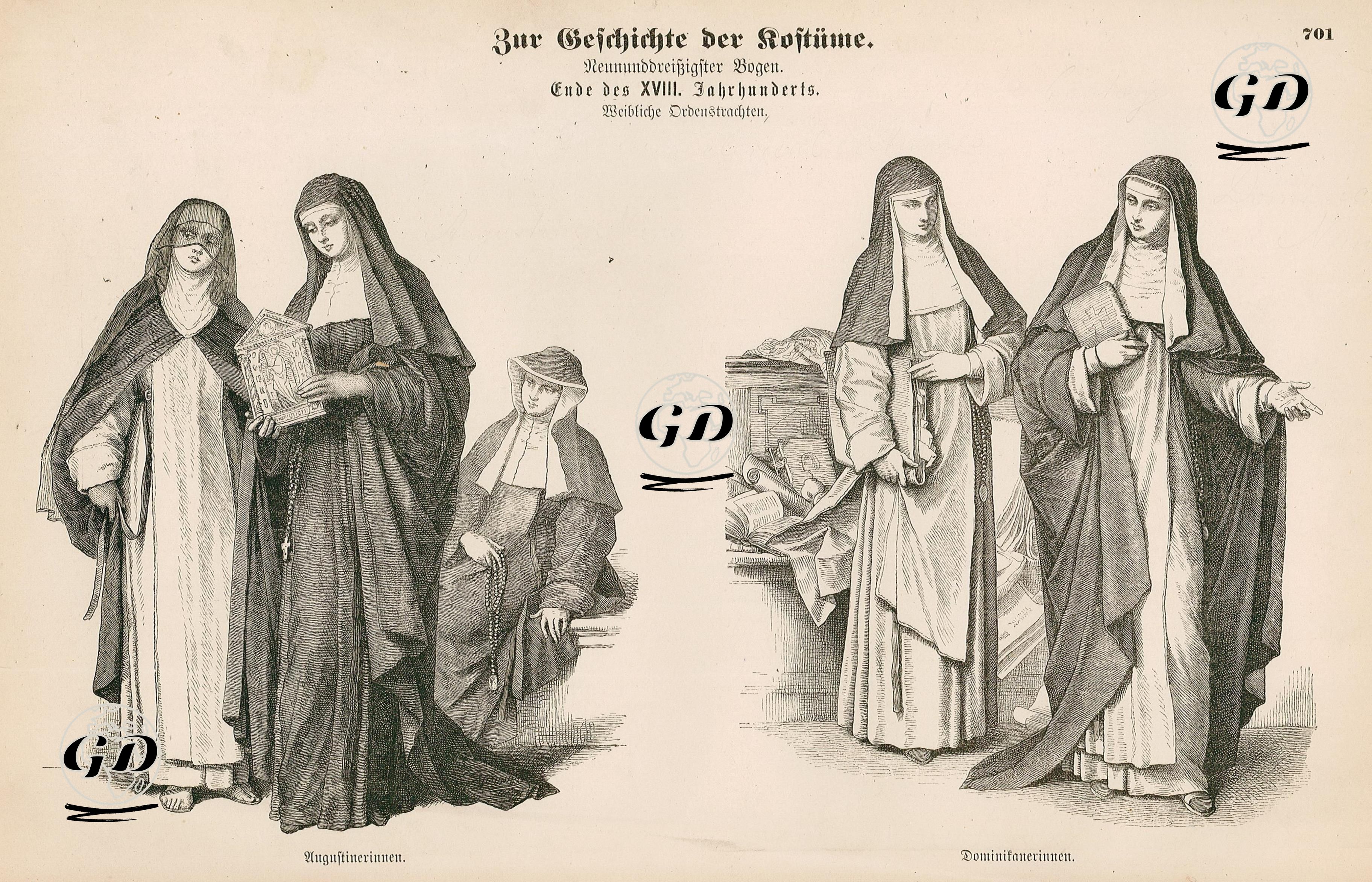 Late Eighteenth Century (Ende des XVIII Jahrhunderts) Nun's Dress (Weibliche Ordenstrachten)-Augustinians (Augustinerinnen)-Dominicans (Dominikauerinnen) -  - 1861-1890's