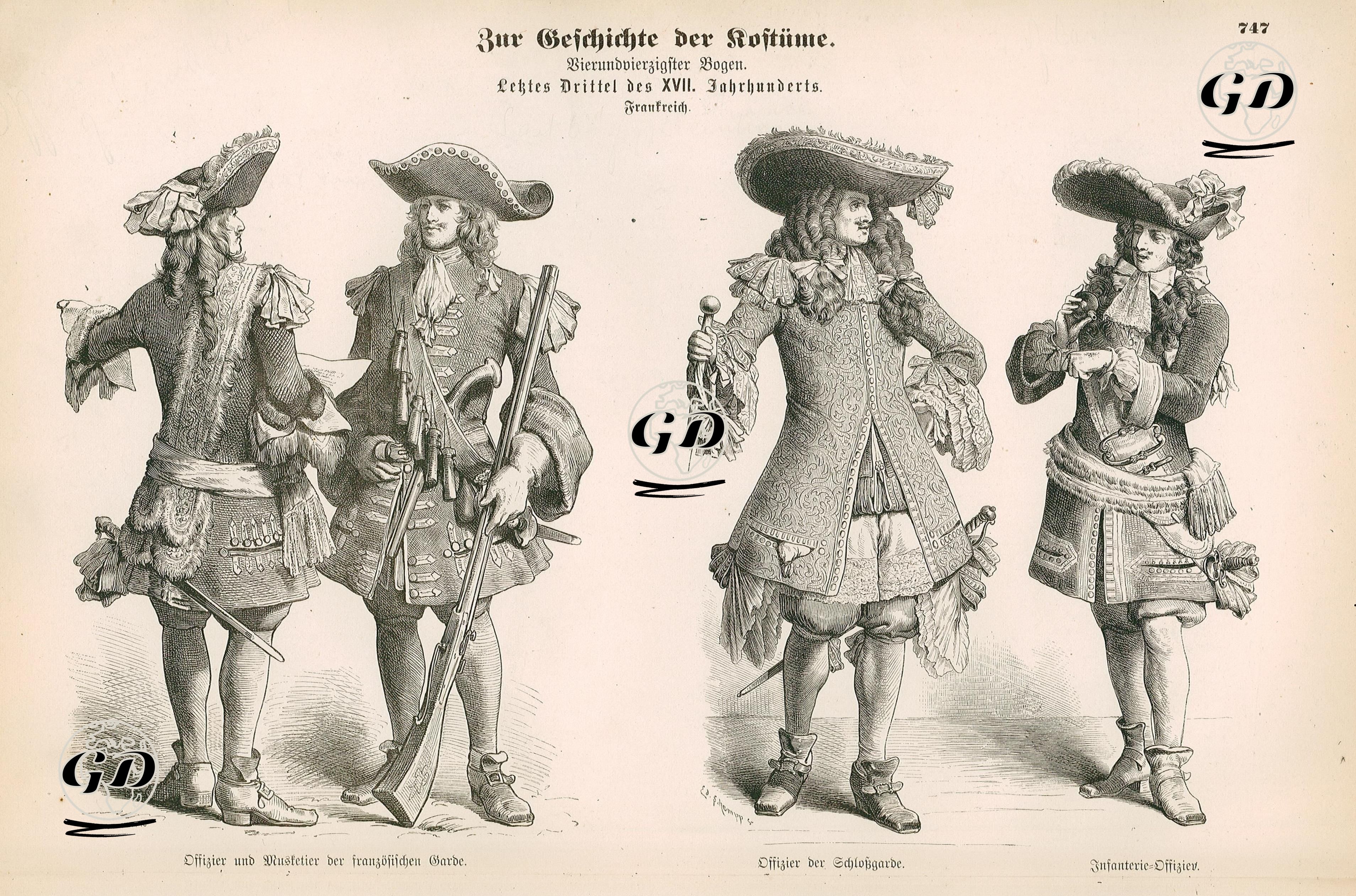 Last Third of the Seventeenth Century- France- Officer and Musketeer of the French Guard ( Offizier und Musketier der Franzosischen Garde)- Officer of the Palace Guard (Offizier der Schlossgarde) and Infantry Officer (Infanterie Offizier) -  - 1861-1890's