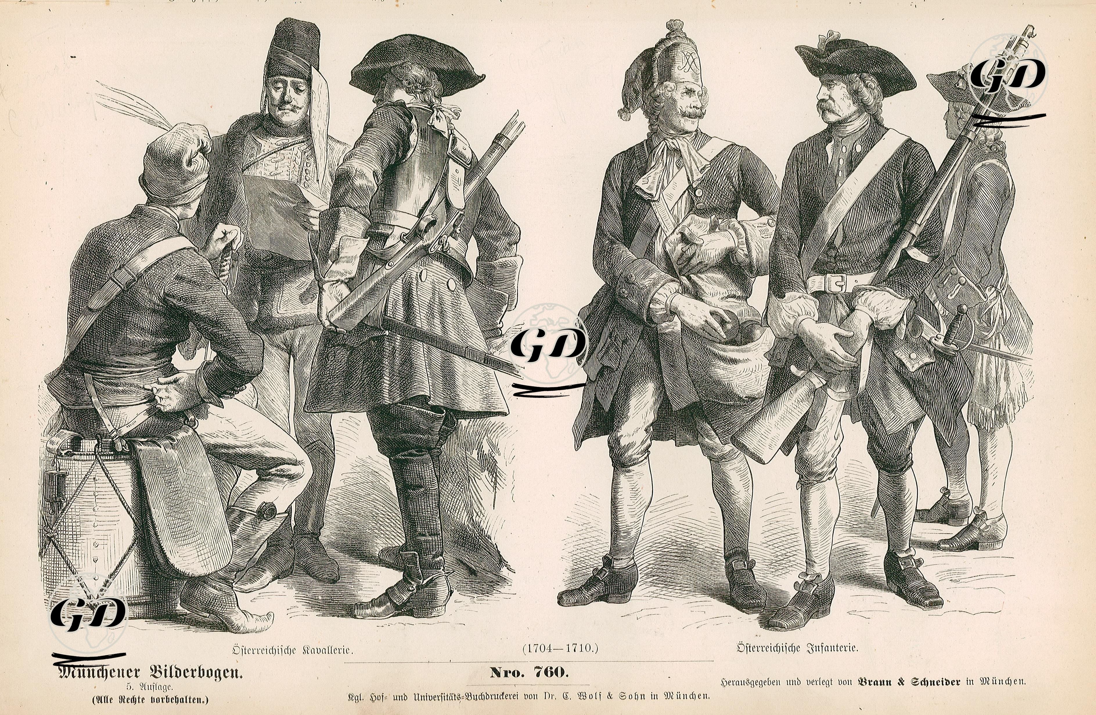 First Third Of of the Eighteenth Century (Erstes Drittel des XVIII Jahrhundert)-  Austrian Cavalrymen (1704-1710)  (Osterreiche Kavalierie, 1704-1710)- Austrian Infantrymen (1704-1710) (Osterreichische Infanterie, 1704-1710) -  - 1861-1890's