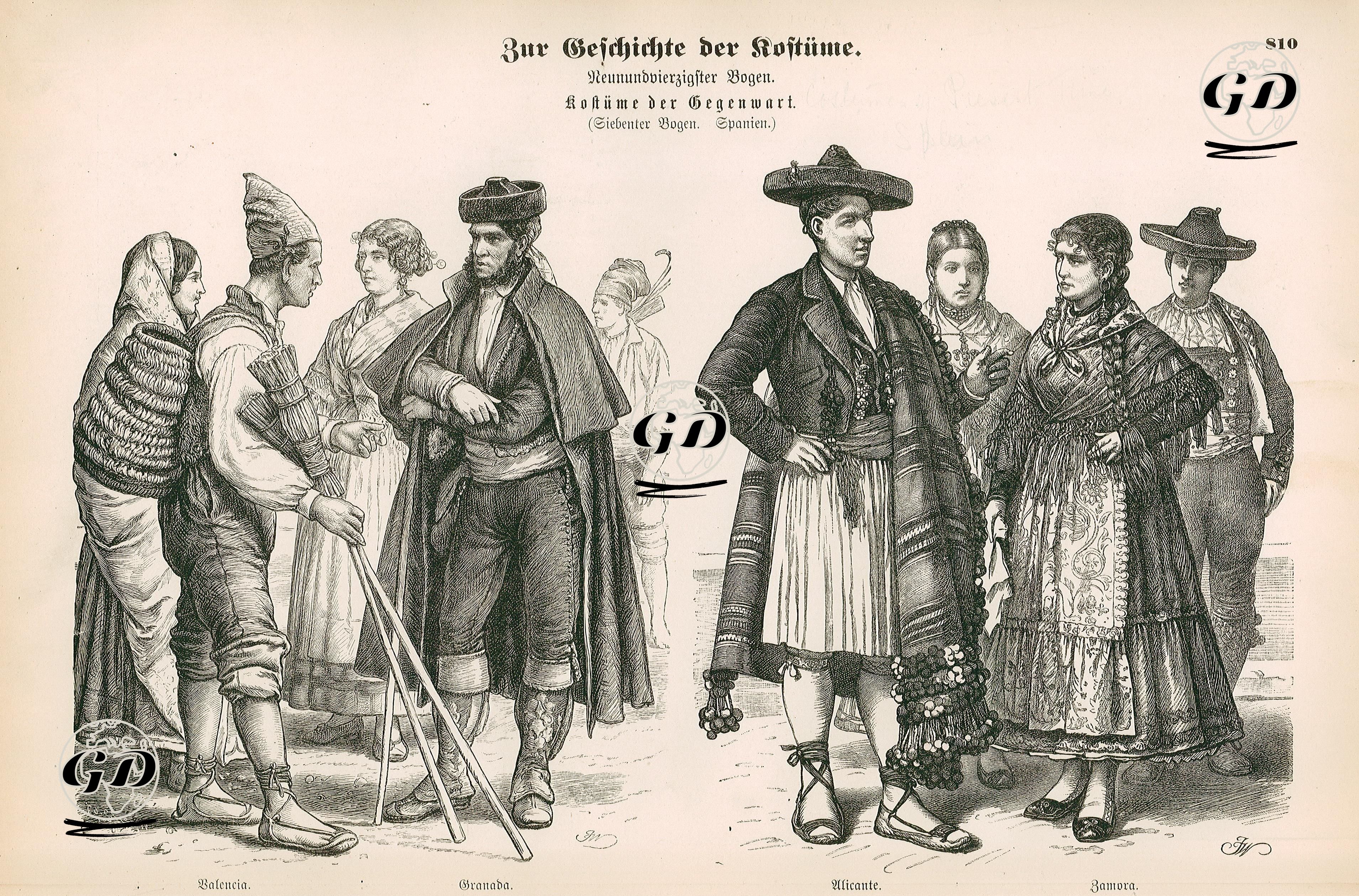 19.Yüzyılda İspanya'nın Valencia, Granada, Alicante ve Zamora Bölgelerinde Yaşayan İspanyol Halkının Kıyafetleri -  - 1861-1890's