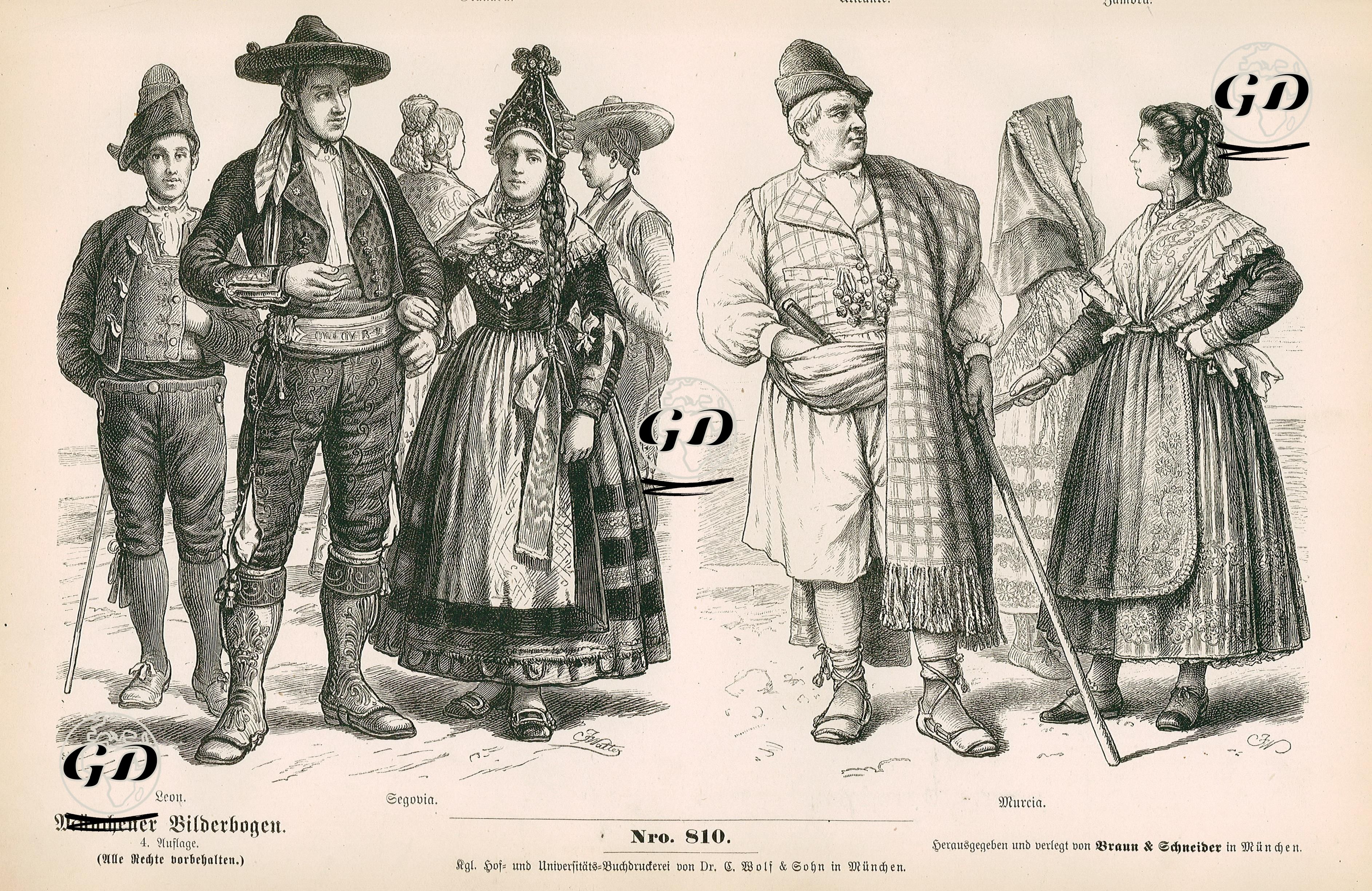 19.Yüzyılda İspanya'nın Leon, Segovia ve Murcia Bölgelerinde Yaşayan İspanyol Halkının Kıyafetleri -  - 1861-1890's
