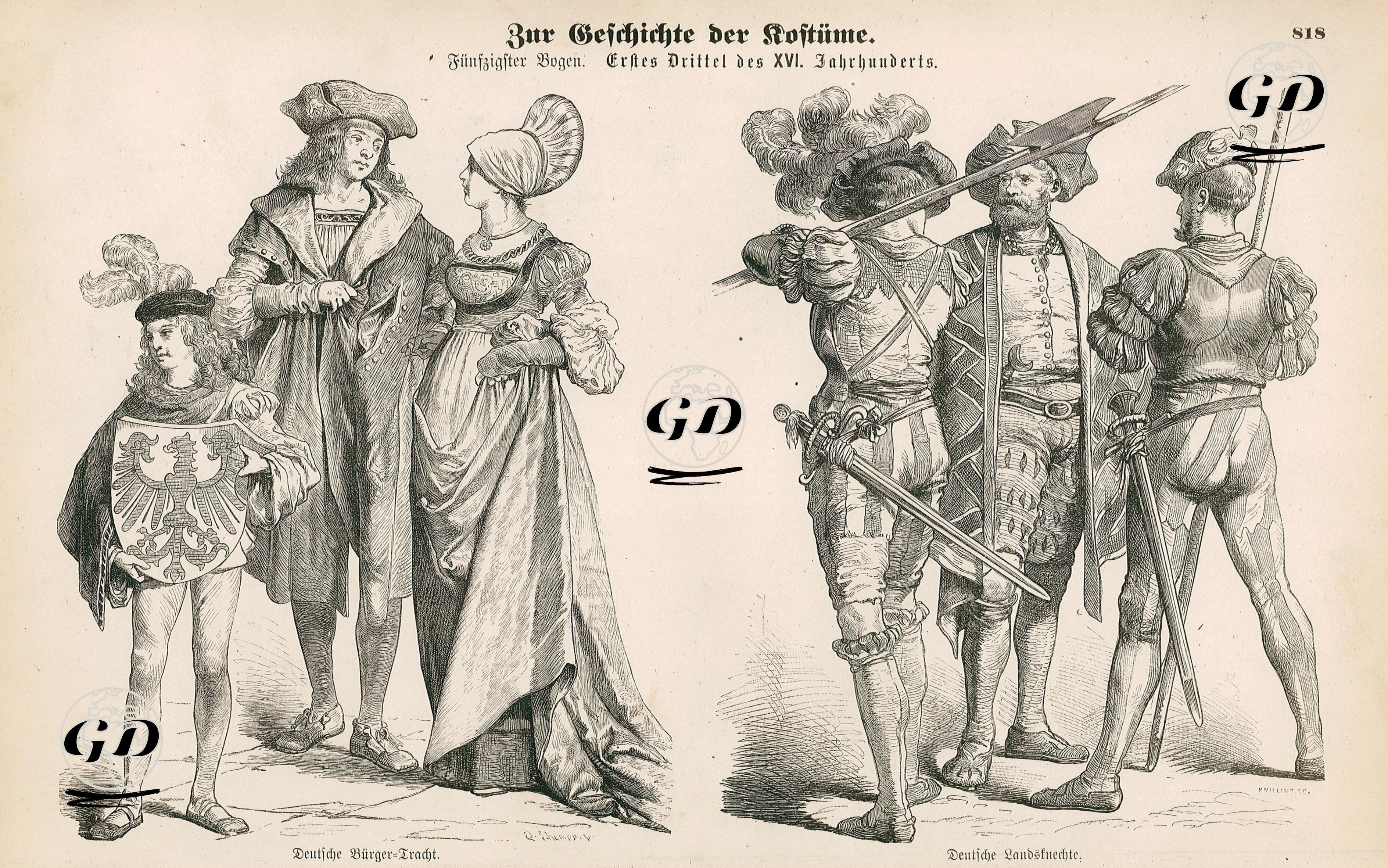 16.Yüzyılın İlk Döneminde (1500-1533)- Alman Şehirlilerin Kıyafetleri- Alman Askerleri  -  - 1861-1890's