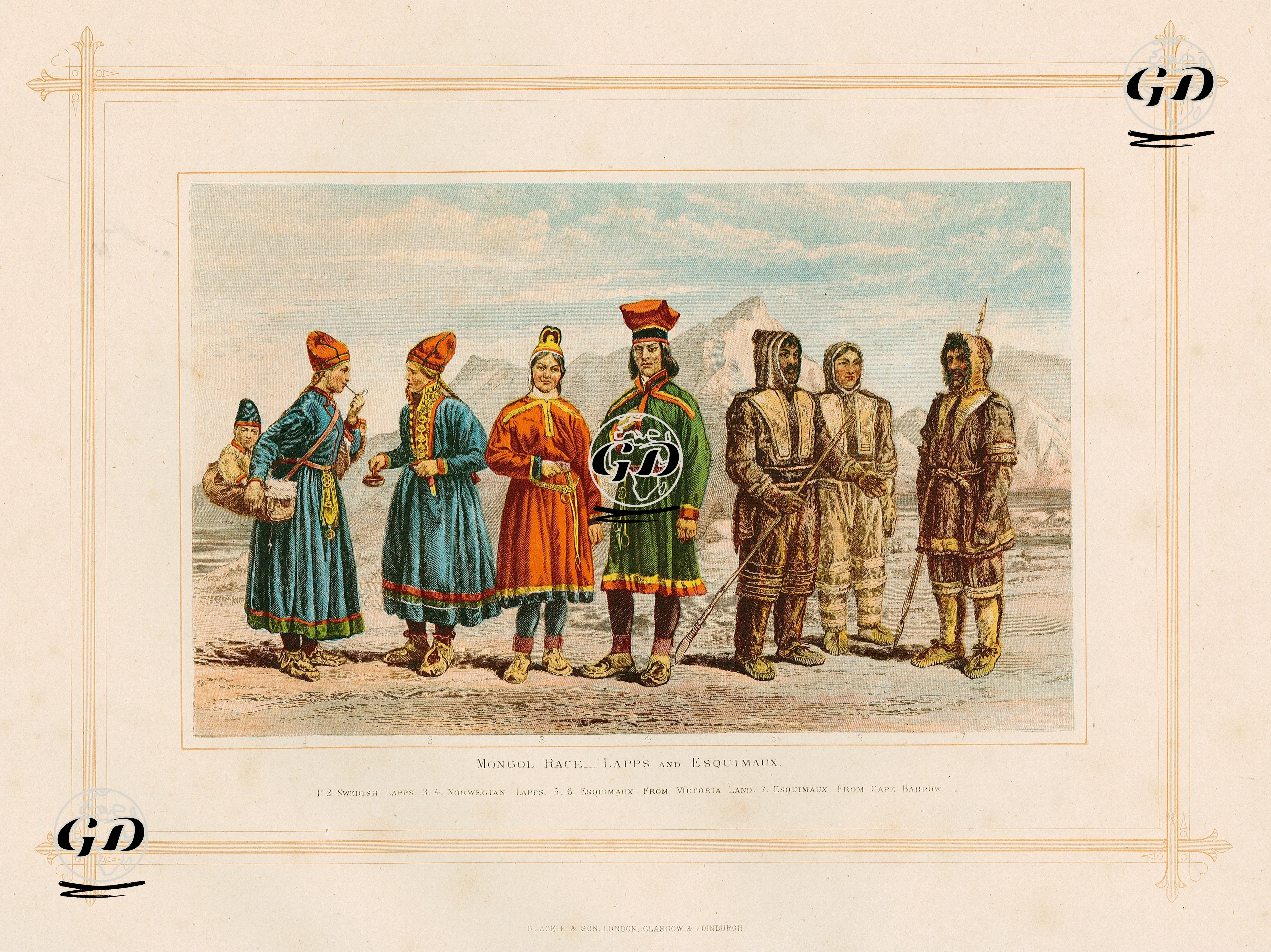 Mongol Race-Lapps And Esquimaux. 1.2.Swedish Lapps. 3.4.Norwegian Lapps 5.6.Esquimaux From Victoria Land 
7. Esquimaux From Cape Barrow -  - 1882