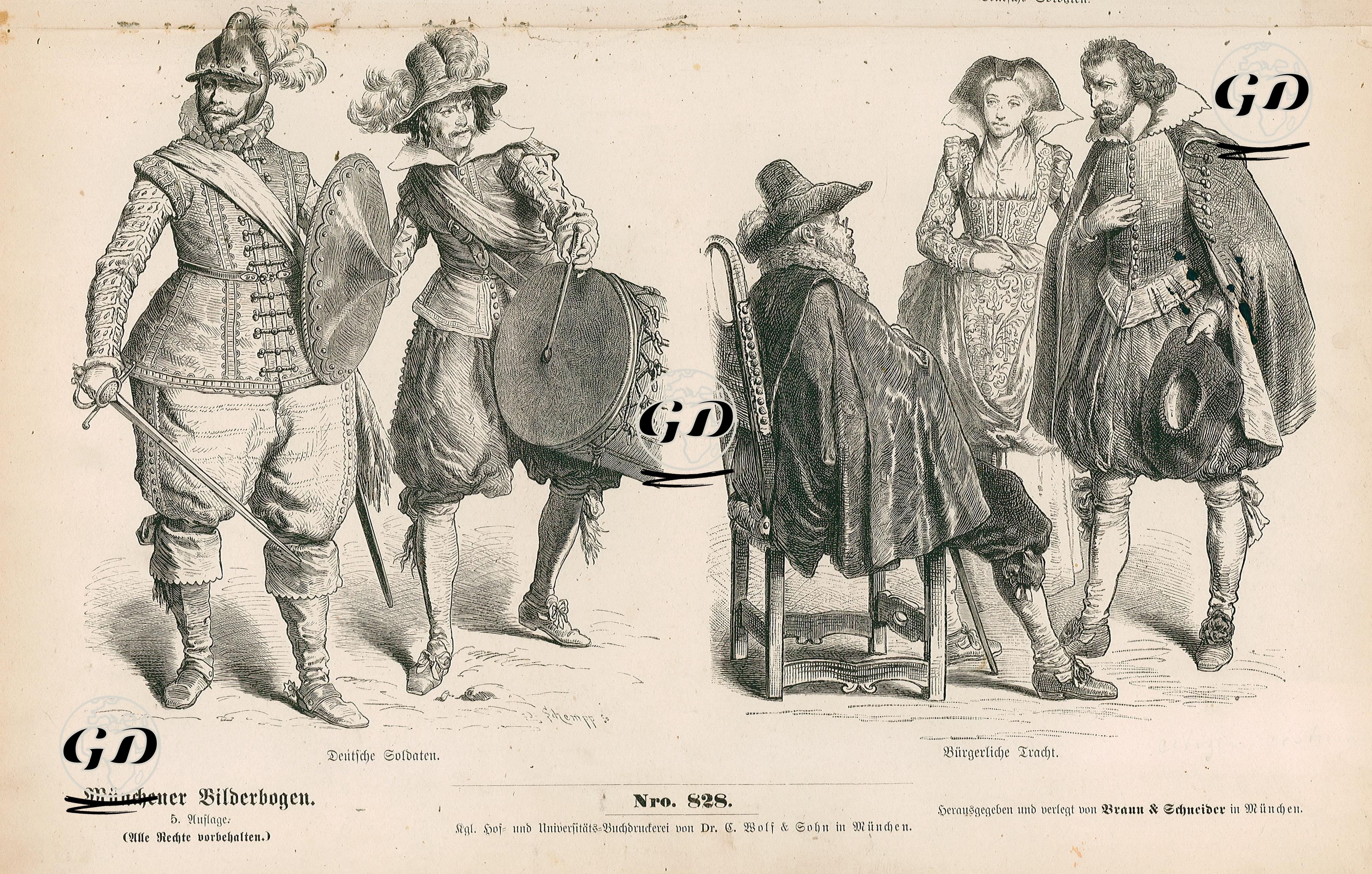 17.Yüzyılın İlk Döneminde (1600-1633)- Alman Askerleri- Alman Orta Sınıfına Dahil Kişilerin Kıyafetleri -  - 1861-1890's