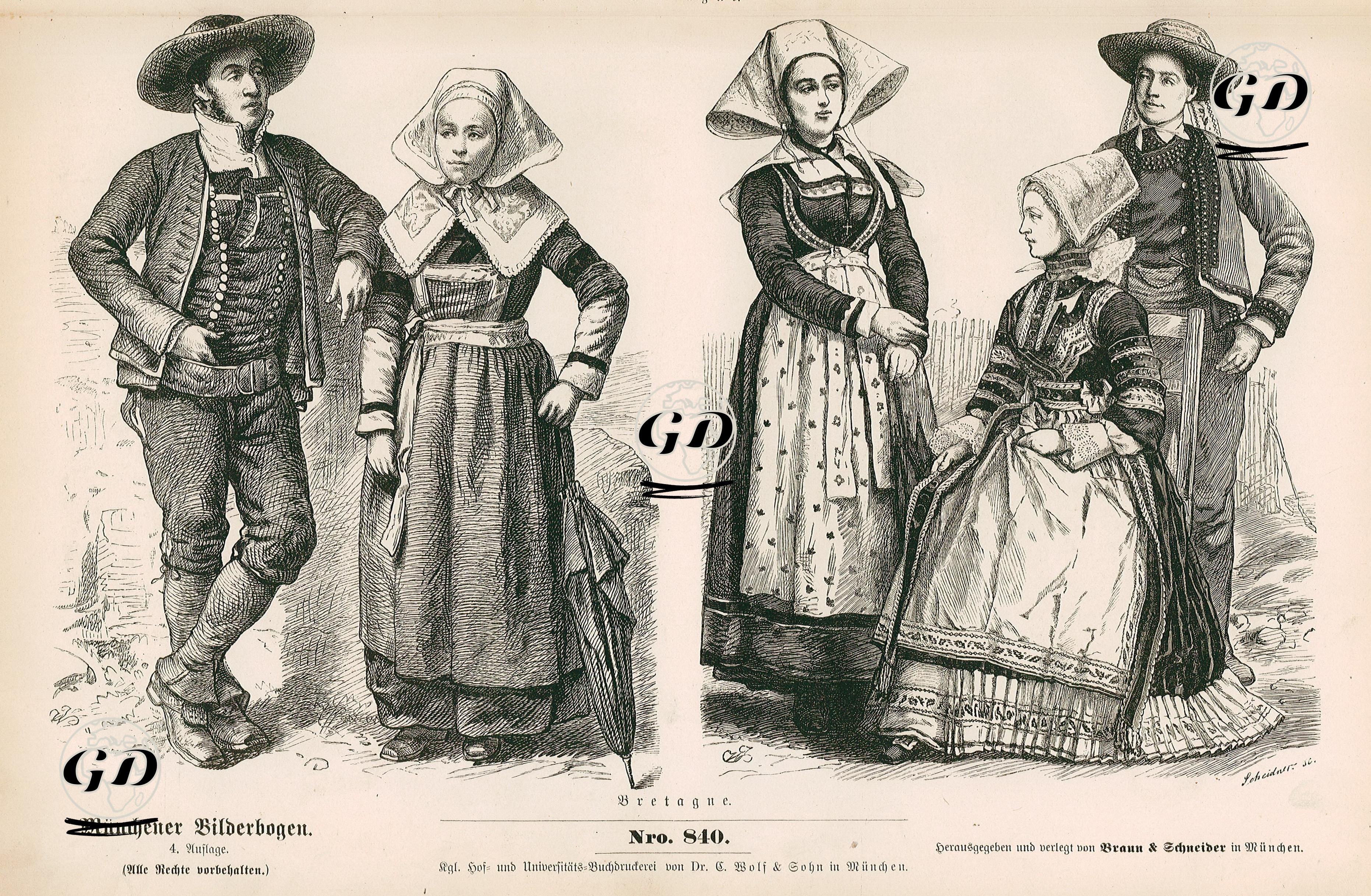 French Folk Dress (Frankreich) (19. Century)-  Brittany (Bretagne) -  - 1861-1890's