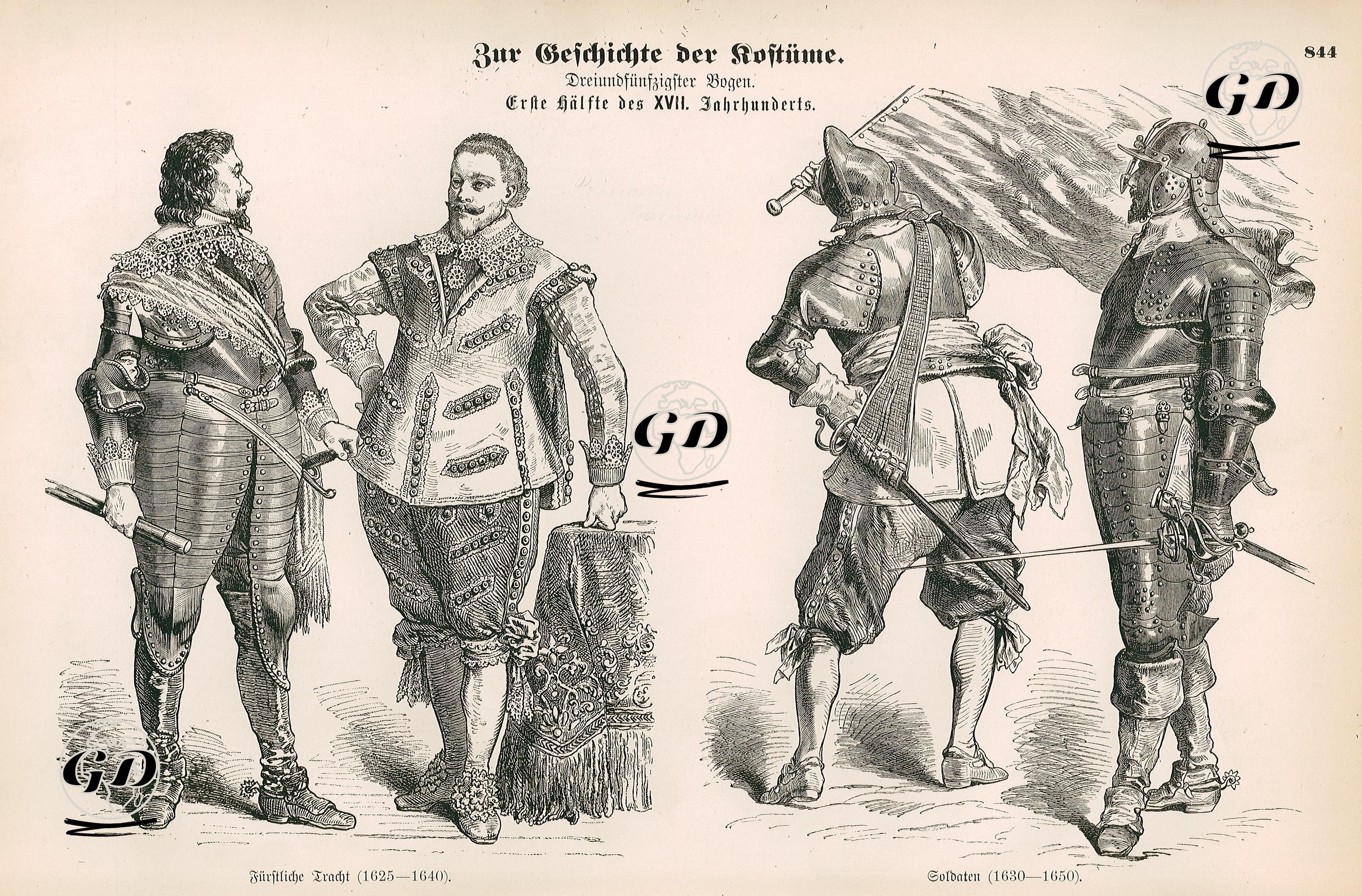 First Half of the 17th Century ( Erstes Halfte des XVII Jahrhundert)- Princely Dress (1625-1640) (Furstliche Tracht, (1625-1640)- Soldiers (1630-1650) (Solodaten, 1630-1650) -  - 1861-1890's
