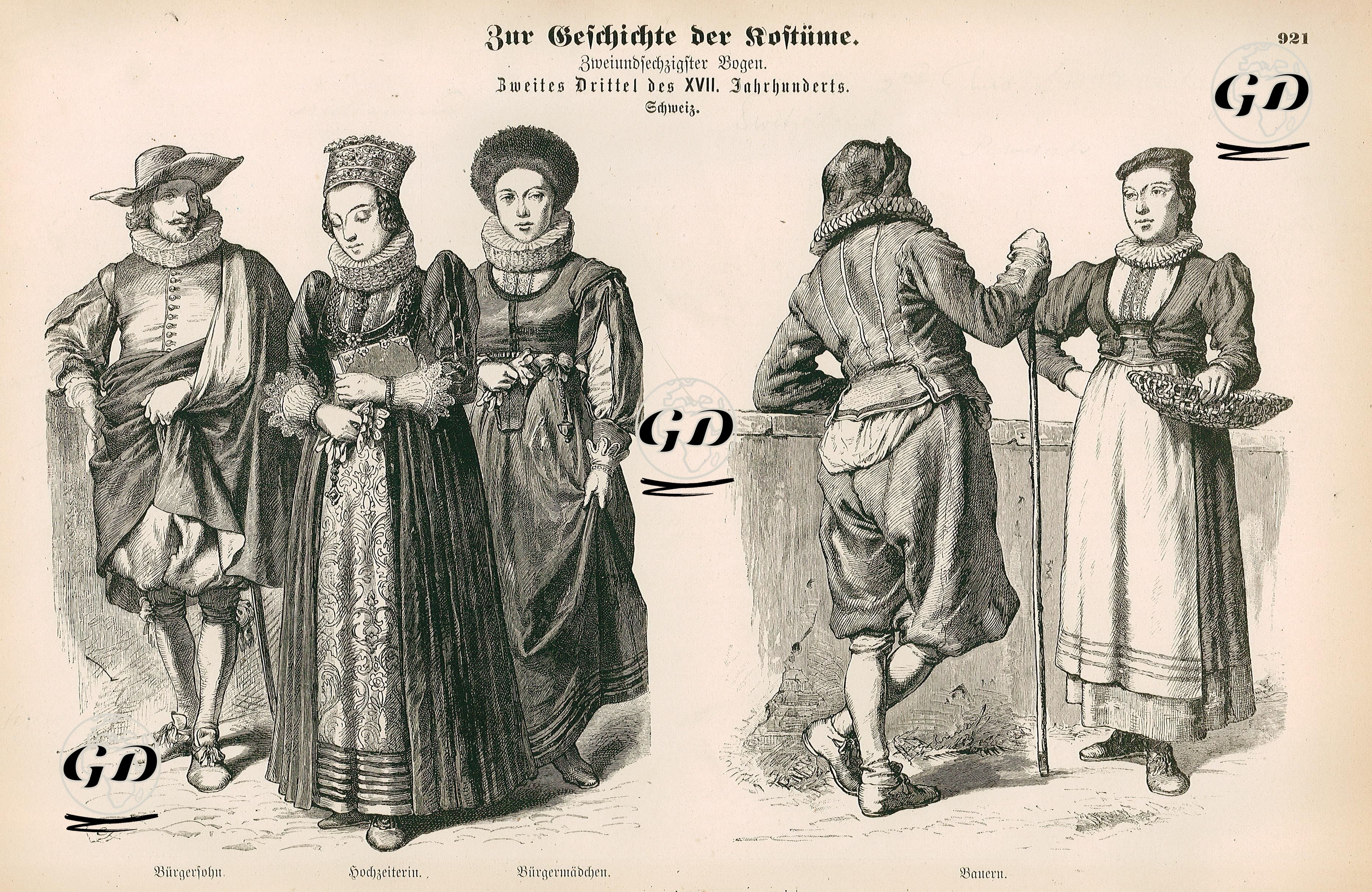 Second Third Of 17. Century (Zweites Drittel des XVII Jahrhunderts), Switzerland(Schweiz)- Young Townsman (Burgersohn), Bride (Hochzeiterin) and Young Townswoman (Burgermadchen)- Peasants (Bauern) -  - 1861-1890's