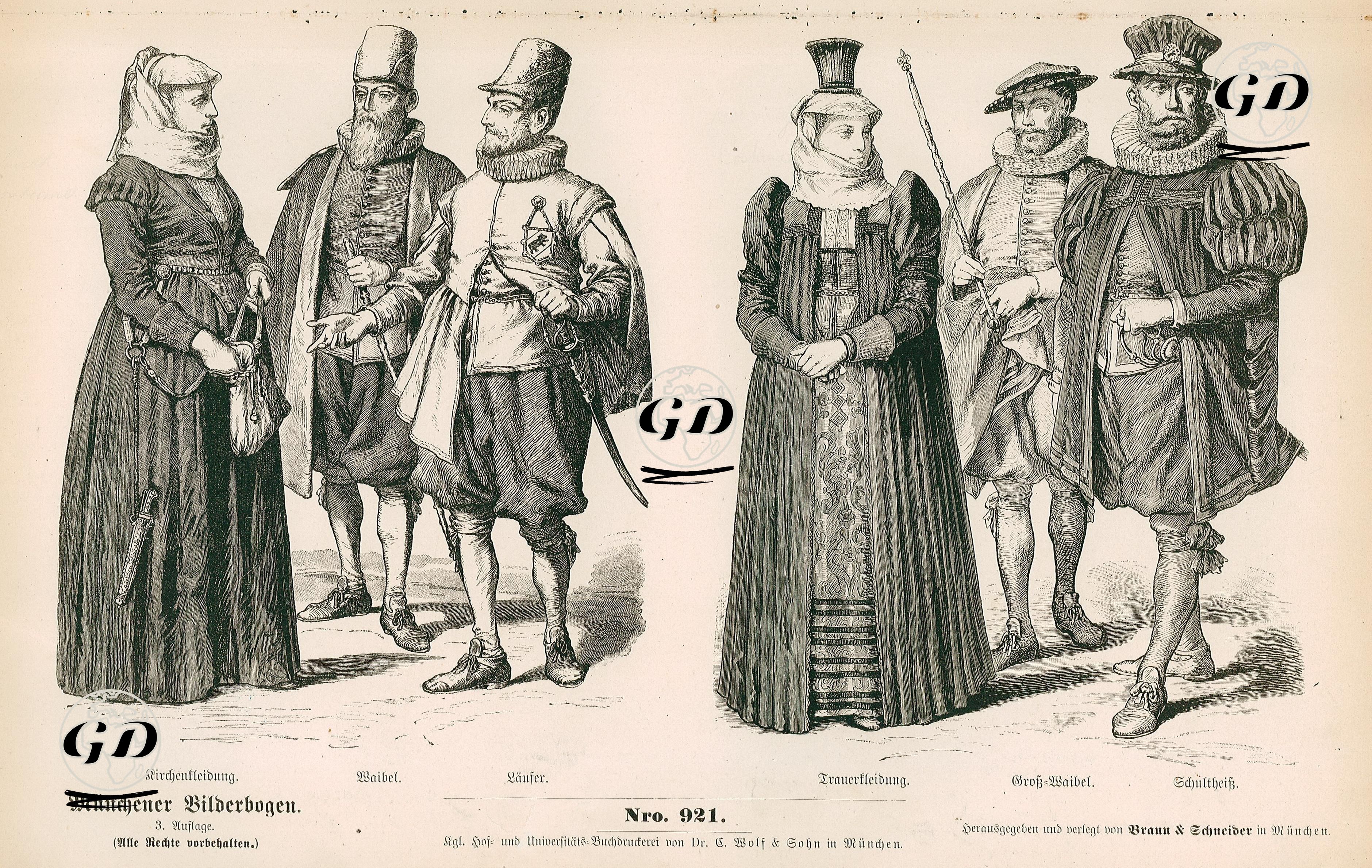 17.Yüzyılın İkinci Döneminde (1634-1666) İsviçre- İsviçreli Kadınların Kiliseye Giderken Kulladıkları Kıyafet, Savcı veya Yargı Görevlisi ve Saray Habercisi- Yas Tutan Kadının Kıyafeti, Başsavcı veya Üst Yargı Görevlisi ve Belediye Başkanı -  - 1861-1890's