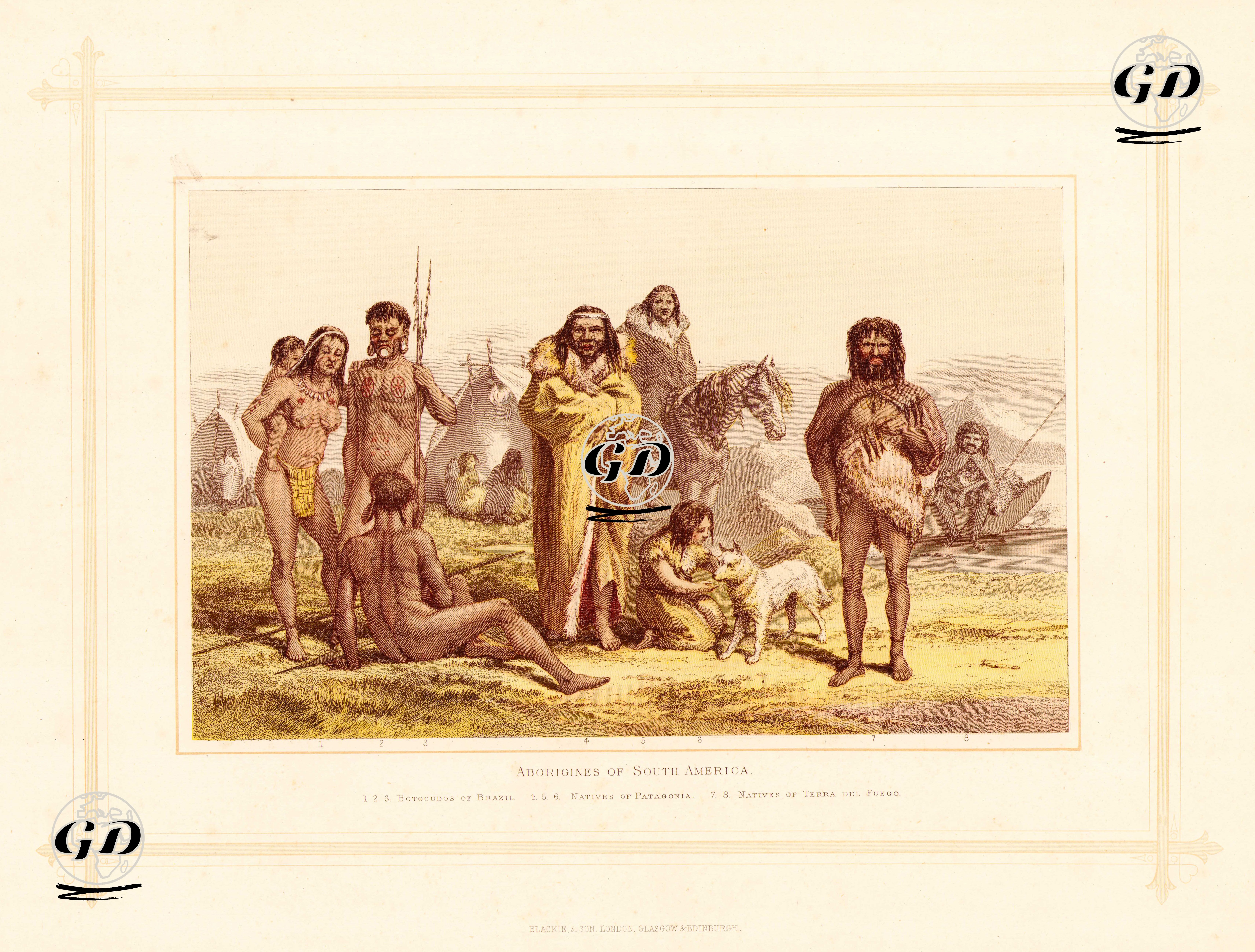 Aborigines Of South America.1.2.3.Botocudos Of Brazil 4.5.6.Native Of Patagonia 7.8.Natives Of Terra Del Fuego -  - 1882