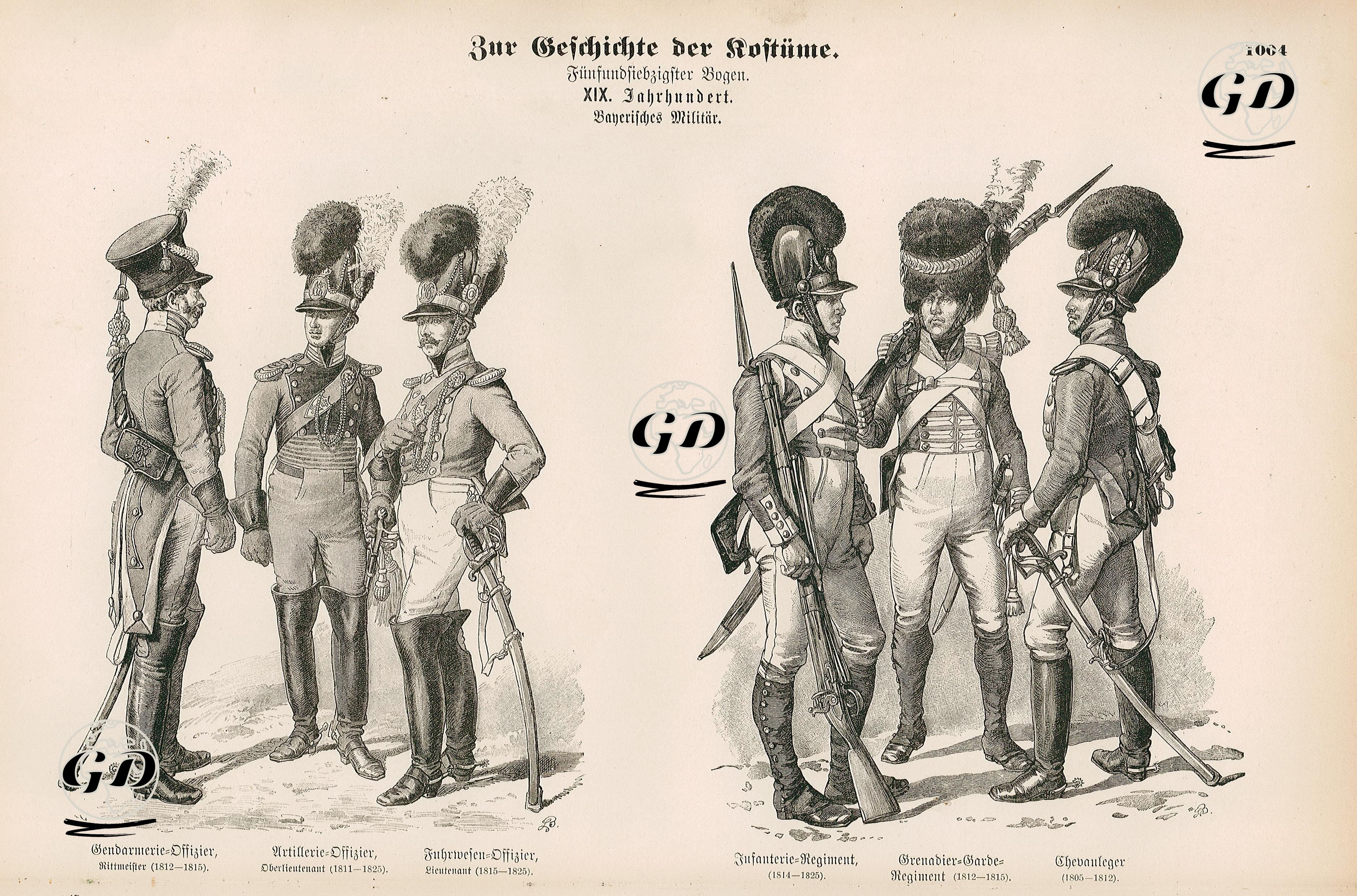 19 Yüzyılda Bavyera (Almanya) Ordusu- 1812-1815 Yılları Arası Süvari Yüzbaşı, 1811-1825 Yılları Arası Topçu Yarbay ve 1815-1825 Yılları Arası Ulaştırma Yüzbaşı- 1814-1825 Yılları Arası Piyade Asker, 1812-1815 Yılları Arası El Bombacı Asker ve  1805-1812 Yılları Arası Hafif Piyade Asker -  - 1861-1890's