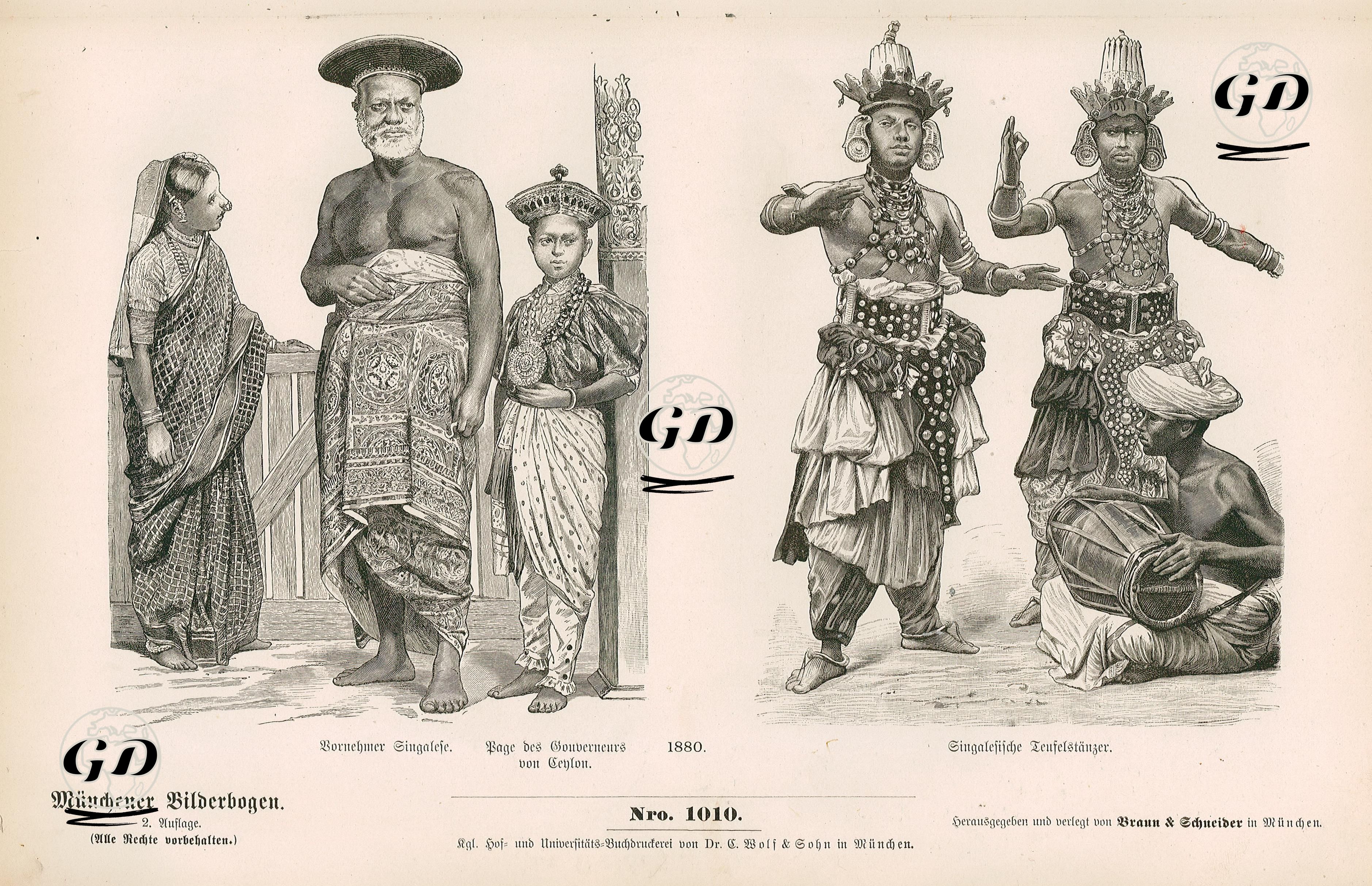 19.Yüzyılda Asya- 1880 Yılında Sri Lankalı (Seylanlı) Soylu Erkeklerin ve Yönetici Olması İçin Yetiştirilen Sri Lankalı (Seylanlı) Çocukların Kıyafetleri- 1880 Yılında Sri lanka Dini Ayin Danscılarının Kıyafetleri -  - 1861-1890's