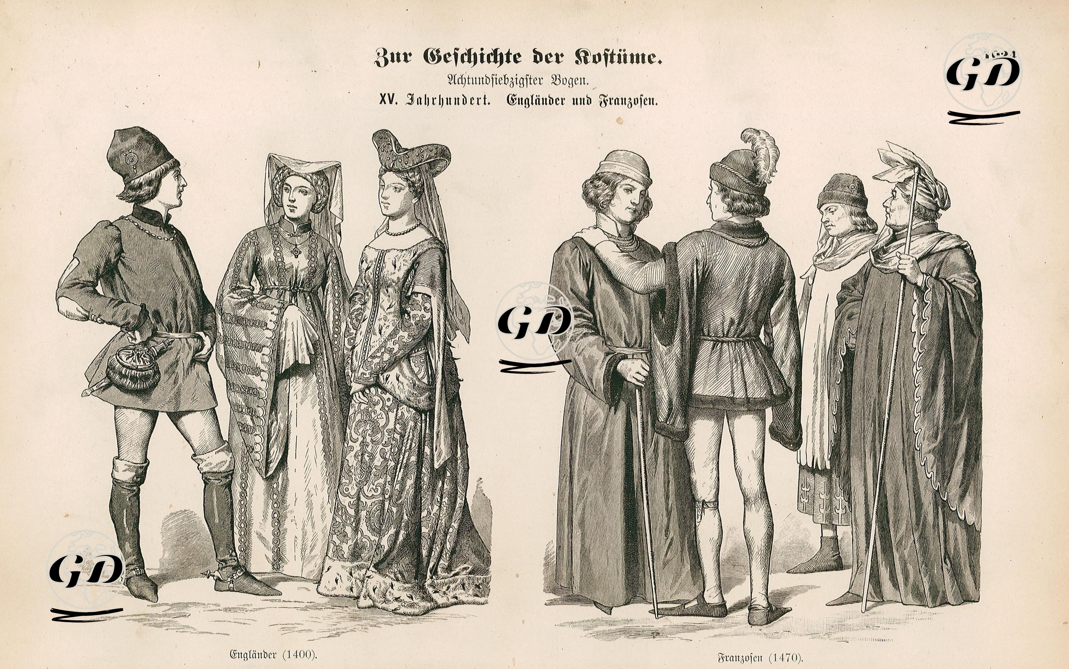 15.Yüzylda İngiltere ve Fransa- 1400 Yılında İngilizlerin ve 1470 Yılında Fransızların Kıyafetleri -  - 1861-1890's