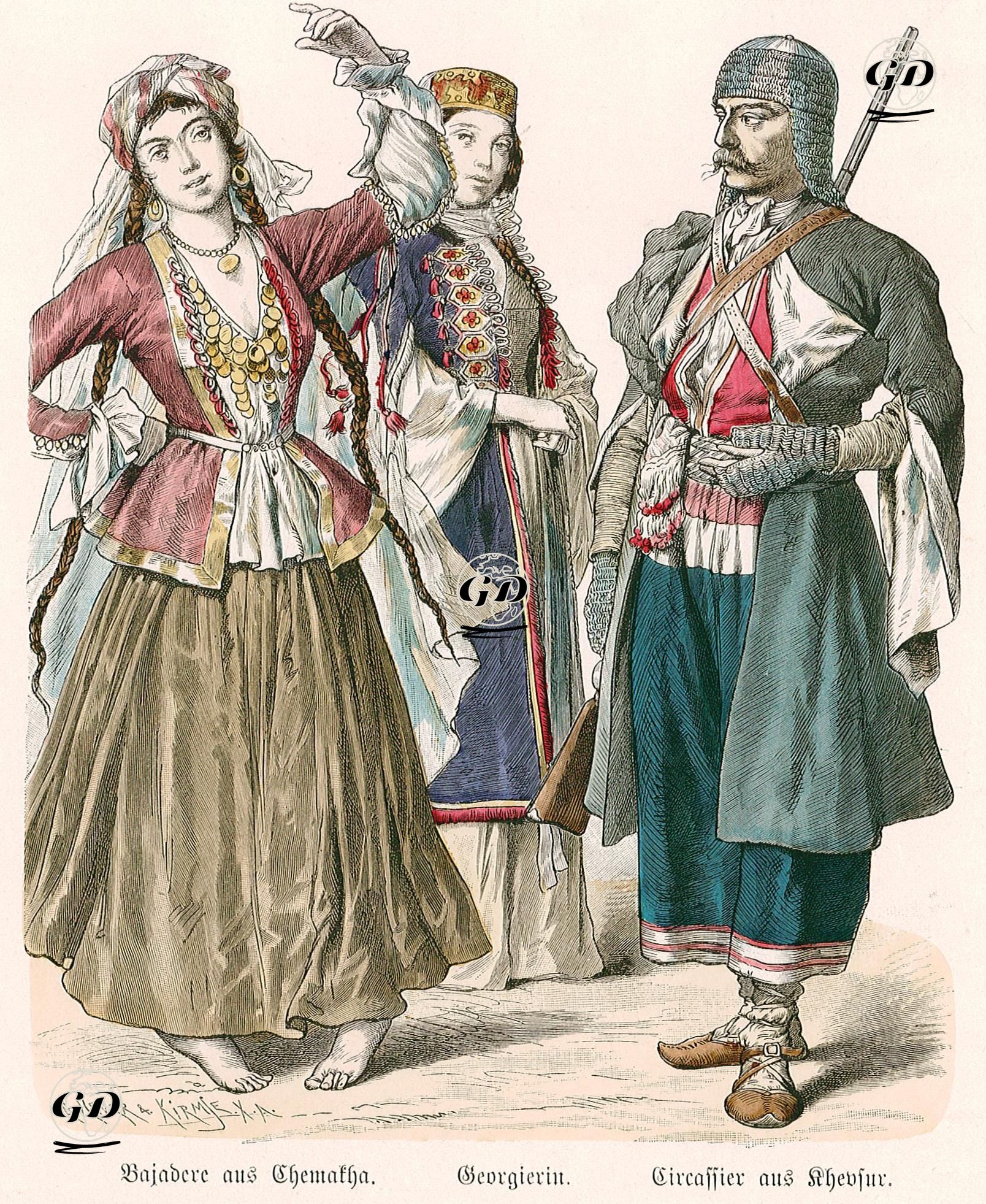 19.Yüzyılda Kafkasya- Şamahı'lı Dansöz, Gürcü Kadın ve Hevsureti'den Çerkez Erkek -  - 1861-1890's