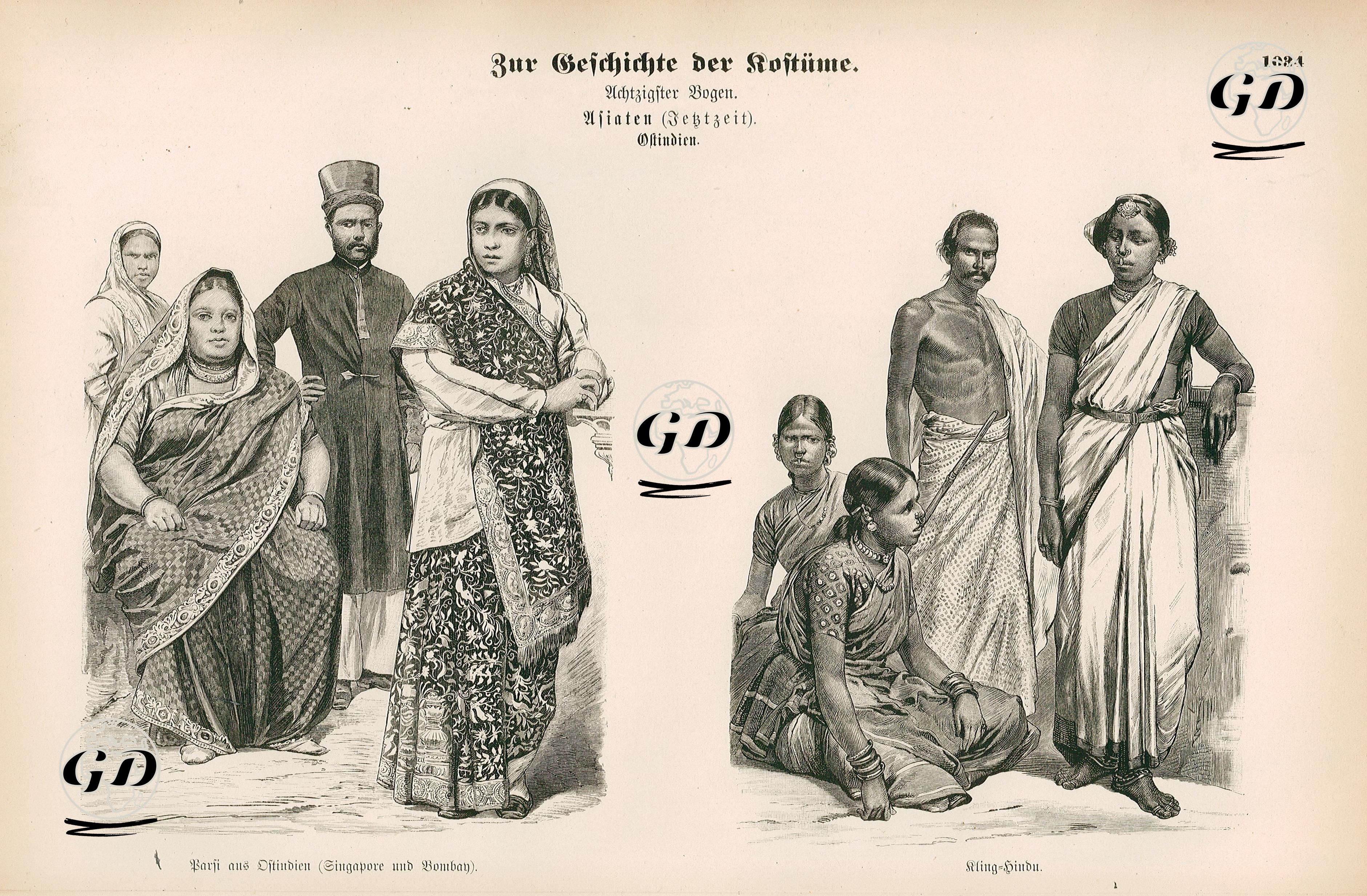 East India (Ostindien) India and Malaysia (19.Century)- Parsees from Bombay and Singapore(Barji aus Ost indien)- Kelings Or Klings (Kling Hindu) -  - 1861-1890's