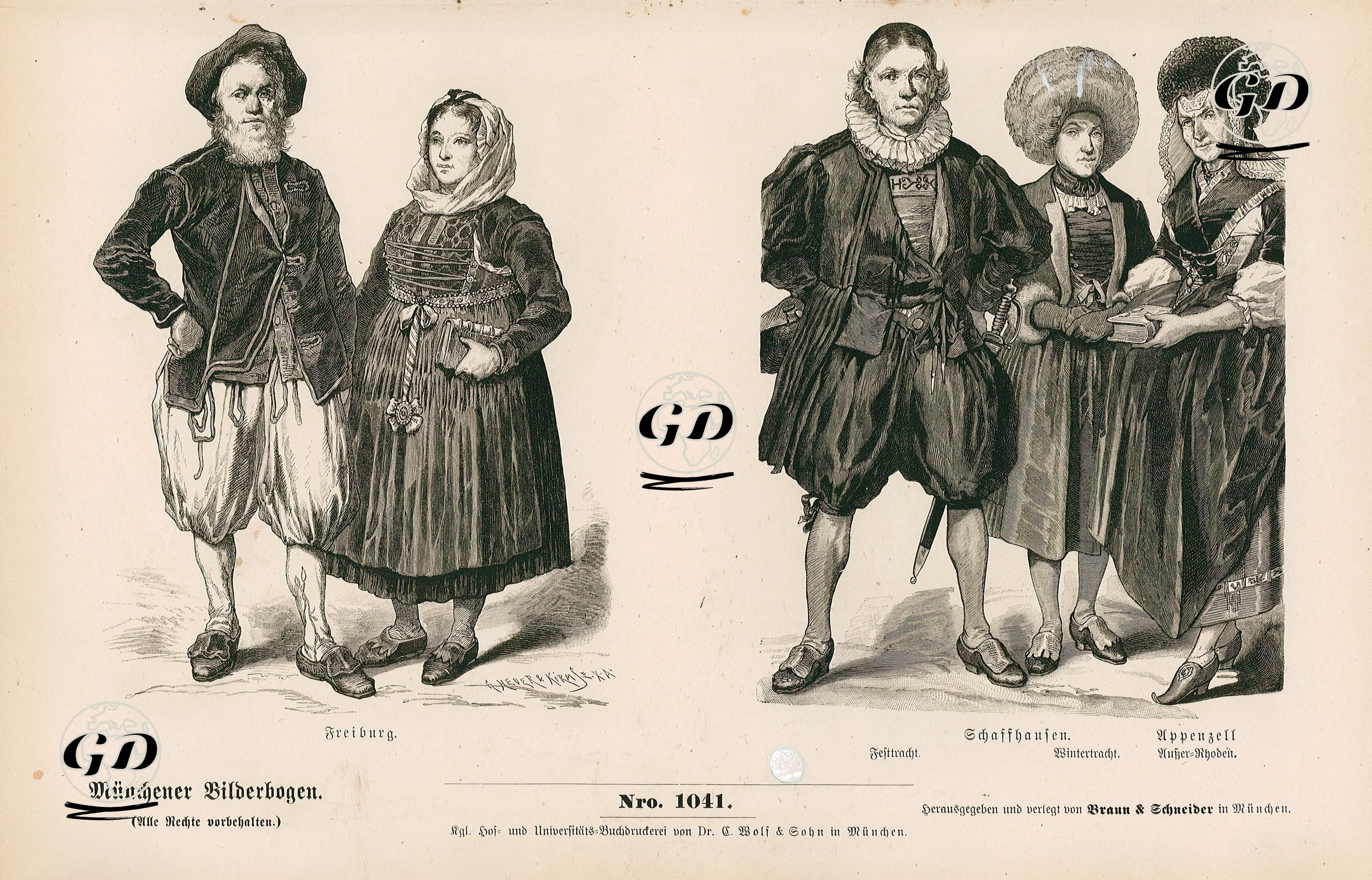 End Of 18.Century (Ende des XVIII. Jahrhunderts), Switzerland (Schweiz)- Fribourg, Festive Dress(Teftracht) and Winter Dress(Bintertracht) (in Schaffhausen), Ausser Rhoden Appenzell  -  - 1861-1890's