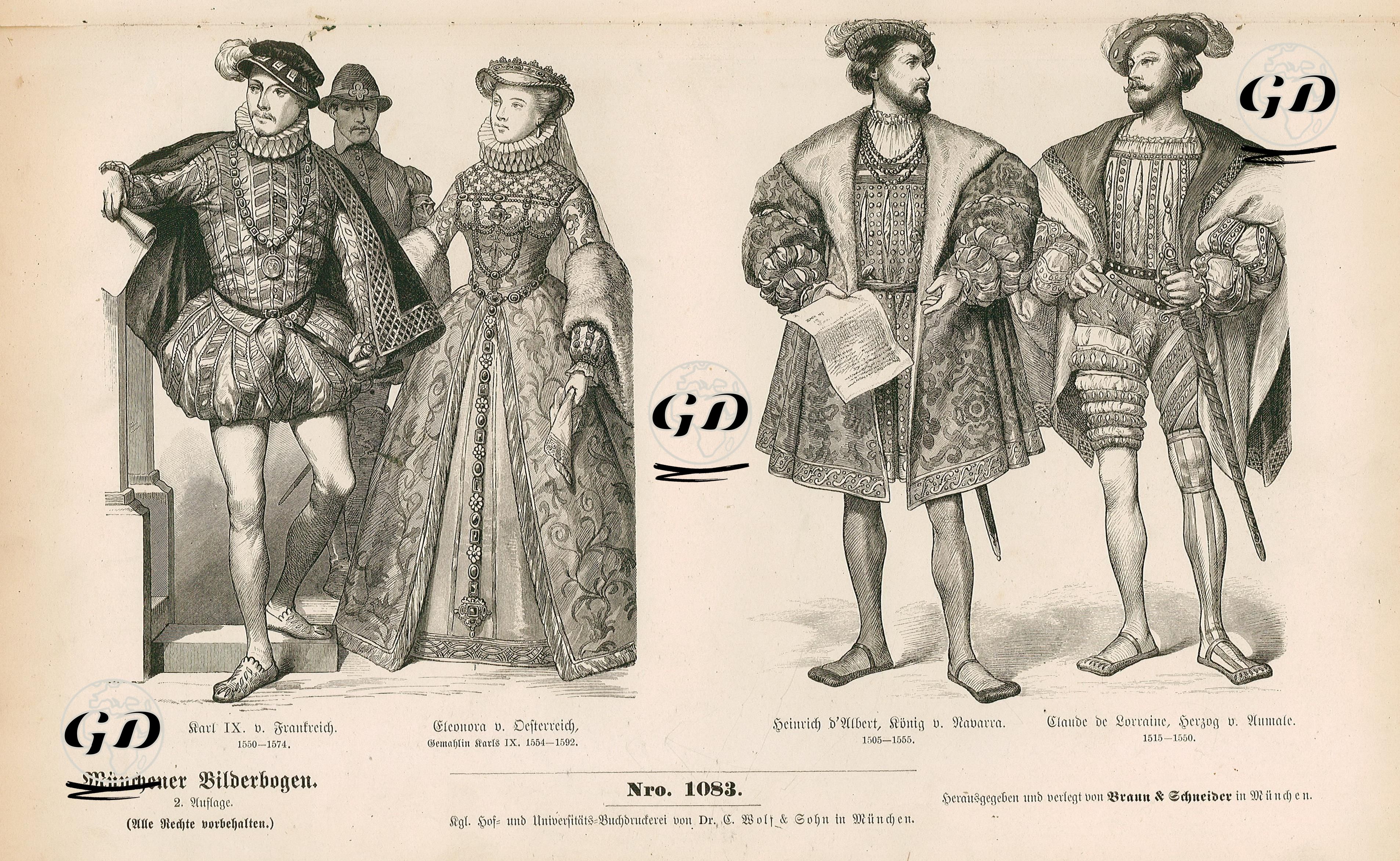 16.Century (XVI. Jahrhunderts), France(Frankreich)- Charles IX of France (1550-1574),  Queen of France Elisabeth of Austria (1554–1592)- Henry d'Albret, King of Navarre (1505-1555), Claude de Lorraine Duke of Aumale (1515-1550) -  - 1861-1890's