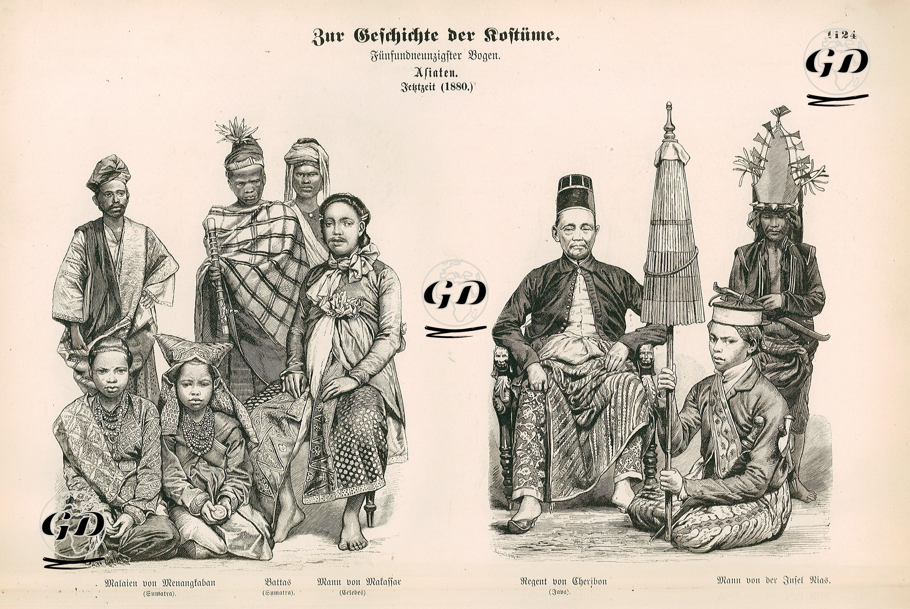 1880 Yılında Asyada- Sumatra Adasından Minangkabaular ve Bataklar ile Makassar Şehrinden Erkek- Cirebon Hükümdarı ve Nias Adasından Erkek -  - 1861-1890's
