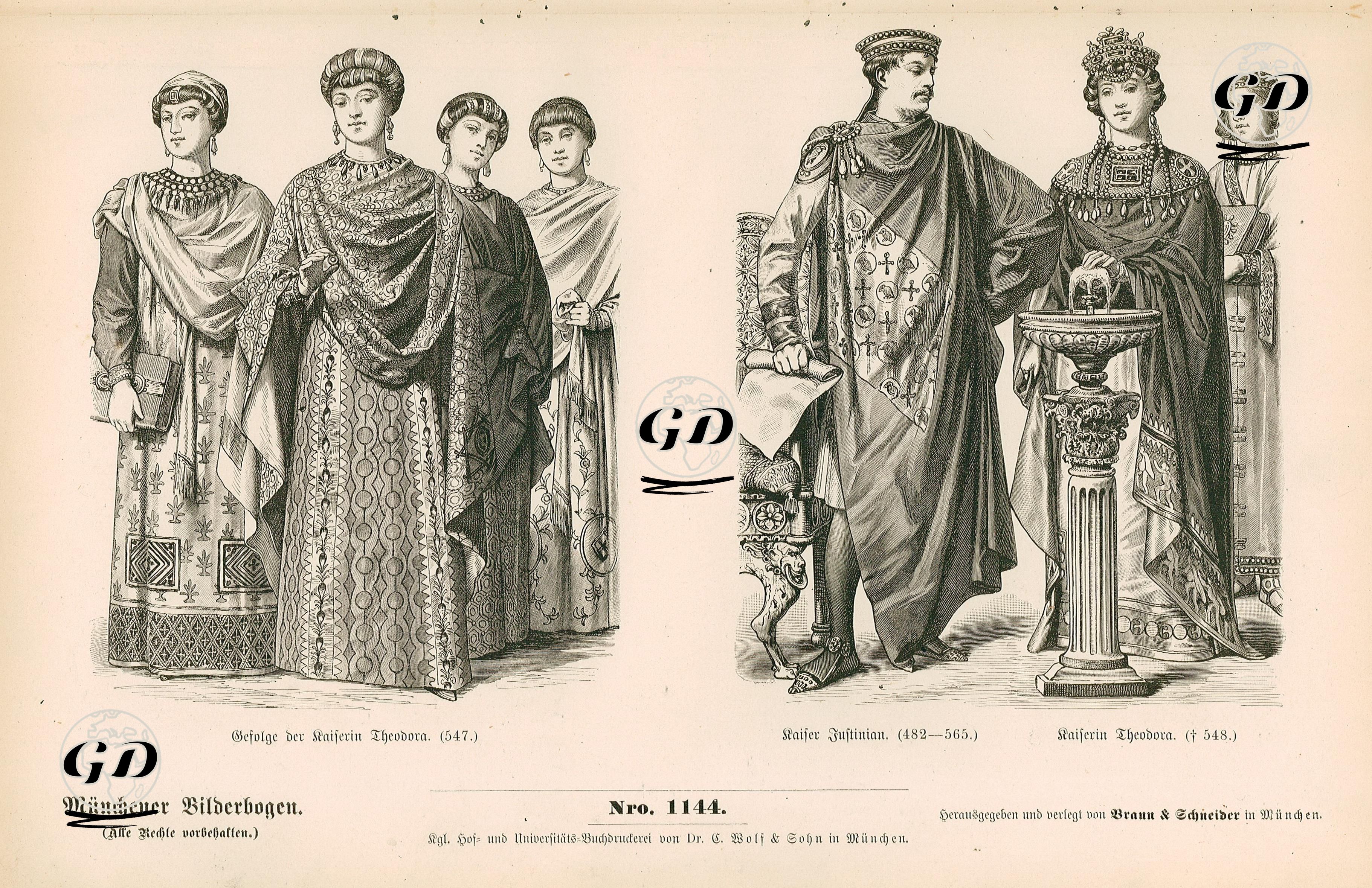 6.Yüzyıın Başında Bizans İmparatorluğu- 547 Yılında İmparatoriçe Theodora ve Mahiyetindekiler- Bizans(Doğu Roma) İmparatoru I.Justinianos(Jüstinyen)(482-565) ve 548 Yılında İmparatoriçe Theodora  -  - 1861-1890's