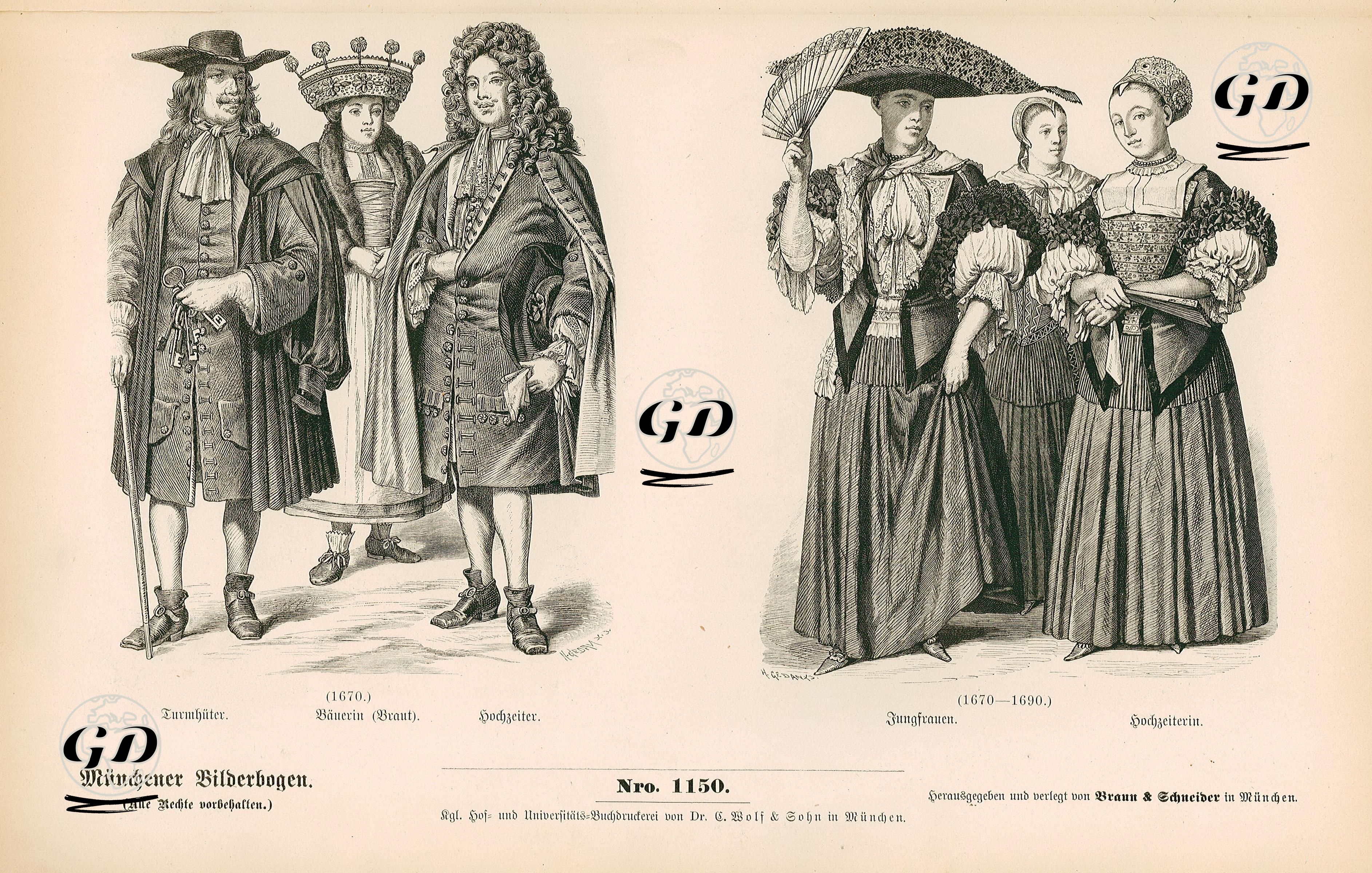 17.Yüzyılda Strazburg- 1670 Yılında Kule Müdürü, Köylü Gelin ve Damat Kıyafetleri- 1670 ile 1690 Yılları Arası Kız ve Gelin Kıyafetleri -  - 1861-1890's
