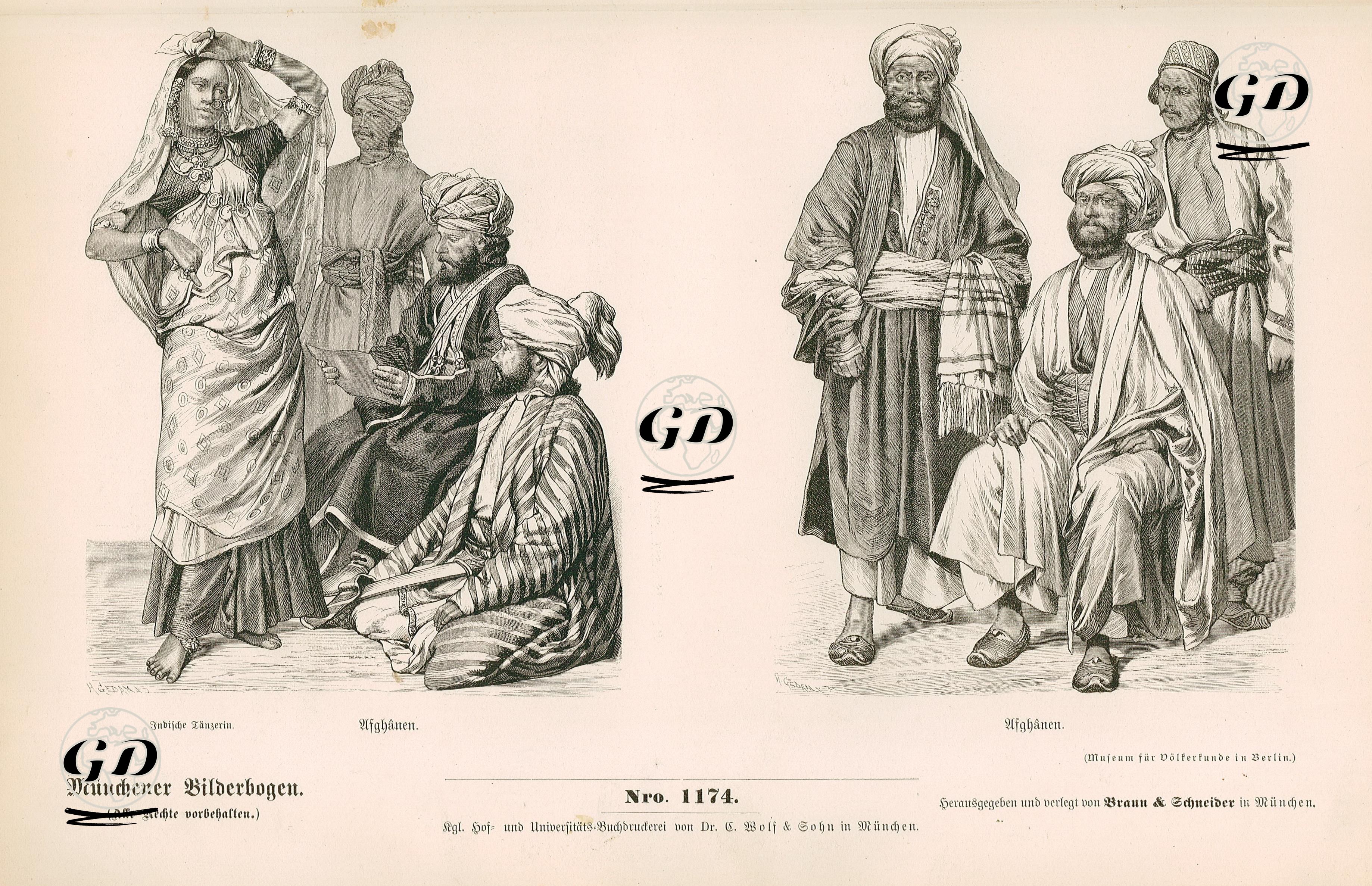 19.Century (XIX. Jahrhundert), Afghanistan- Indian Dancing Girl(Indische Tanzerin) and Afghans(Ufghanen) -  - 1861-1890's