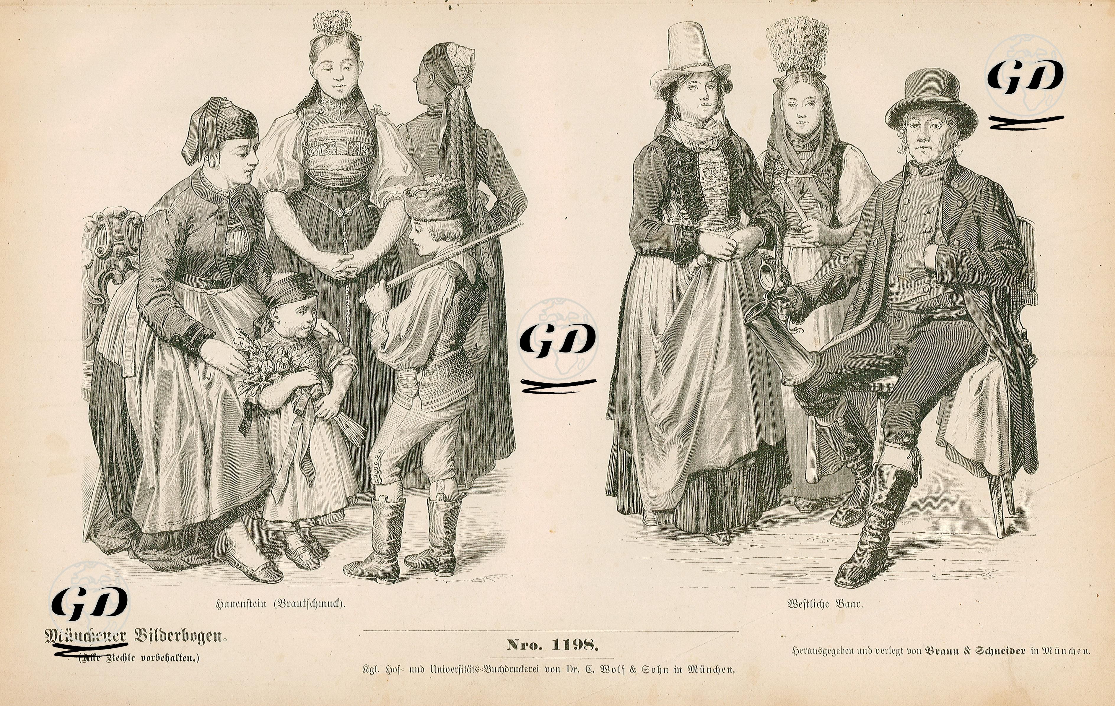 19.Yüzyılda Almanya'da Bulunan Baden Büyük Dükalığının Hauenstein ve Batı Baar Bölgesinde Yaşayan Alman Halkının Kıyafetleri ile Gelinlik -  - 1861-1890's