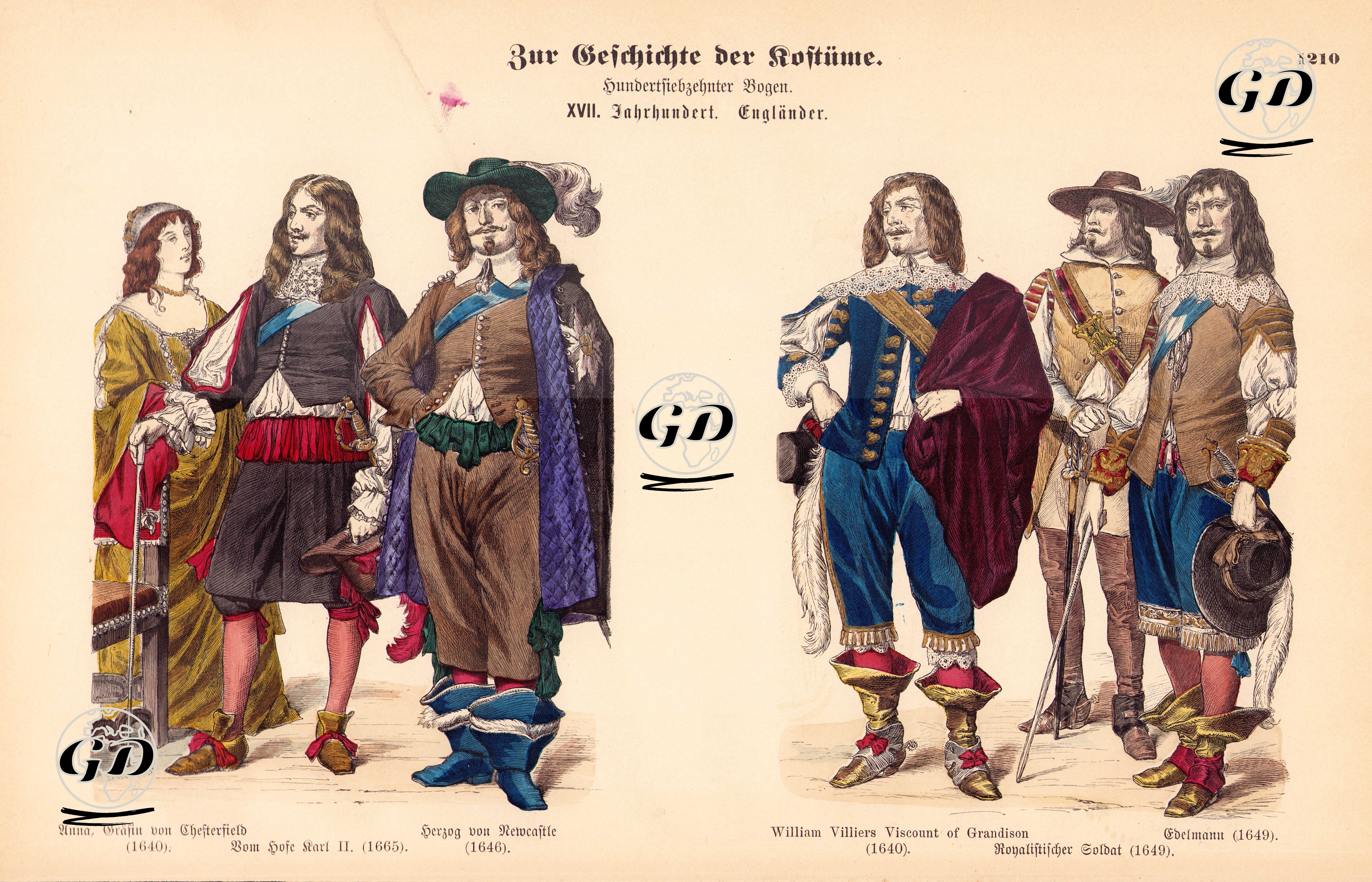 17. Yüzyılda İngiltere-Chesterfield Kontesi Anne (1640), Saray Mensubu II.Charles (1665), Newcastle Dükü (1646)-Grandison 
Vikontu Dük William Villiers (1640), Kralın Askeri (1649), Soylu Kişi (1649) -  - 1861-1890's