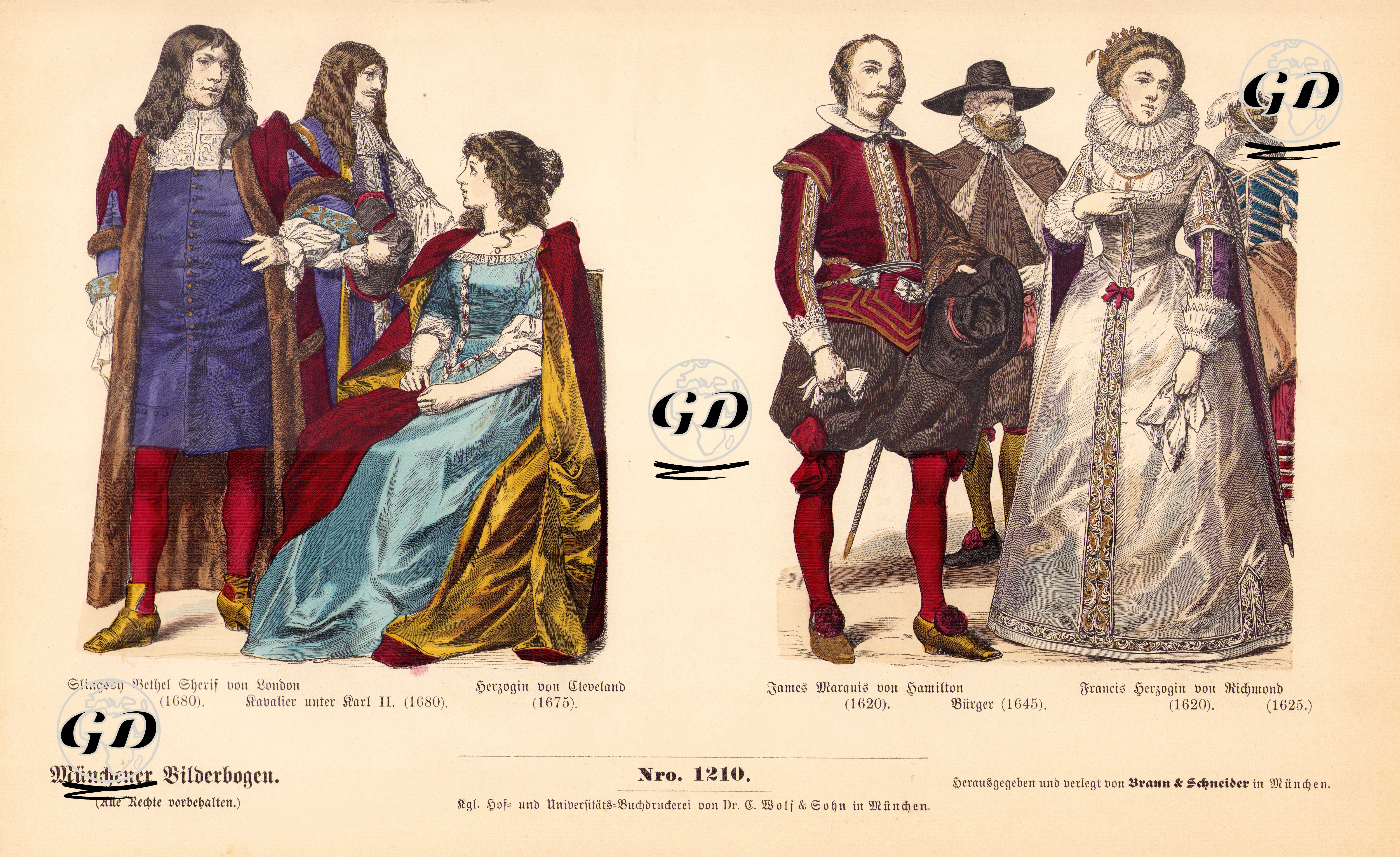 17.Century (XVII. Jahrhundert), England (Englander)-Slingsby Bethel Sheriff of London (1680), Cavalier of Charles II (Kavalier Unter Carl II) (1680), Duchess of Cleveland (Herzogin Von Cleveland) (1675)- James Marquess of Hamilton (1620), Townsman (Bürger) (1645), Frances Duchess of Richmond (Francis Herzogin Von Richmond) (1620) -  - 1861-1890's