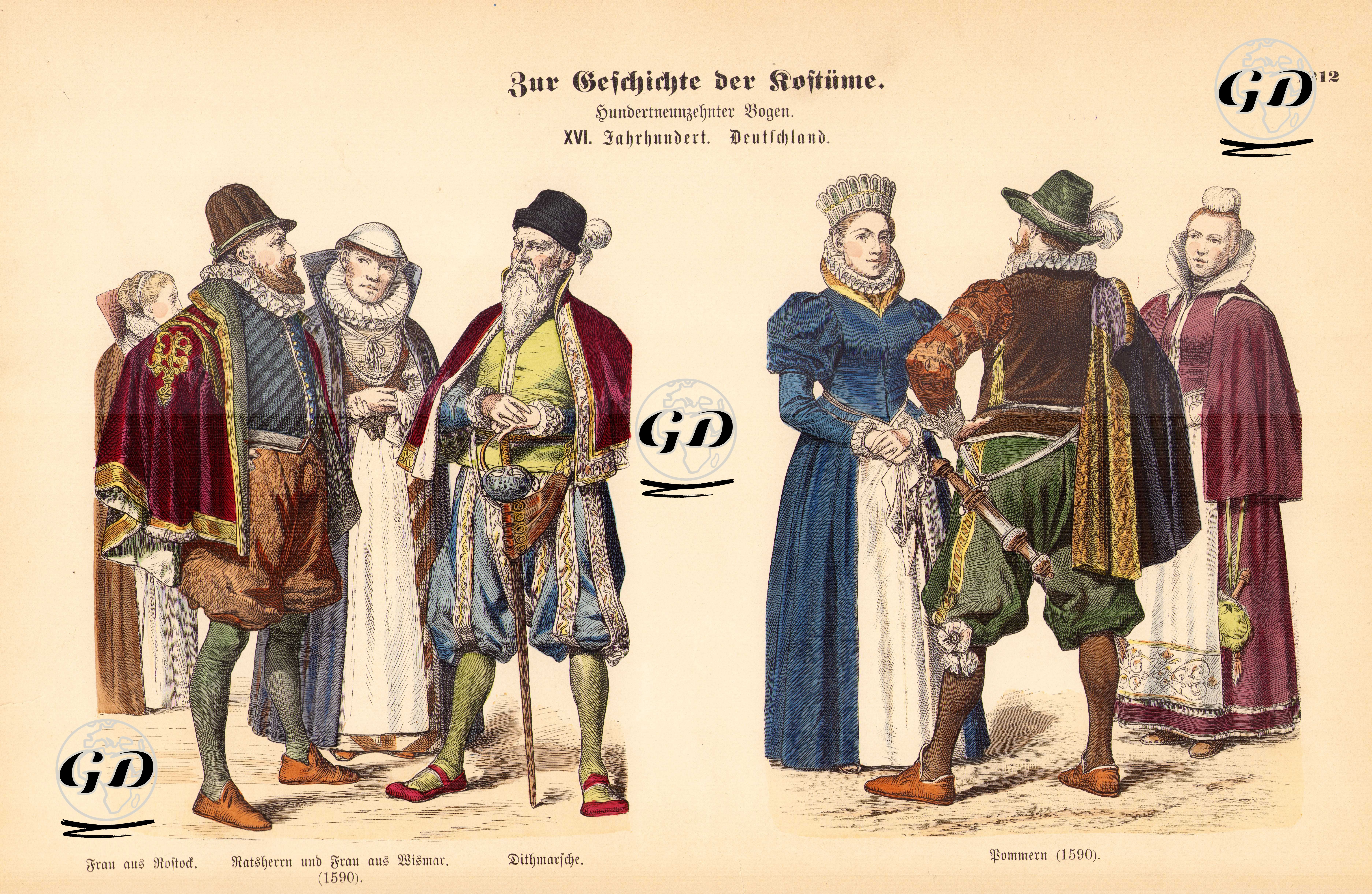 16.Yüzyılın Sonunda Almanya-Rostock'dan Bir Kadın, Meclis Üyesi Bir Erkek Ve Wismar'dan Bir Kadın (1590), Dithmarschen'den
 Bir Erkek-Pomerania'dan Bir Grup İnsan (1590) -  - 1861-1890's
