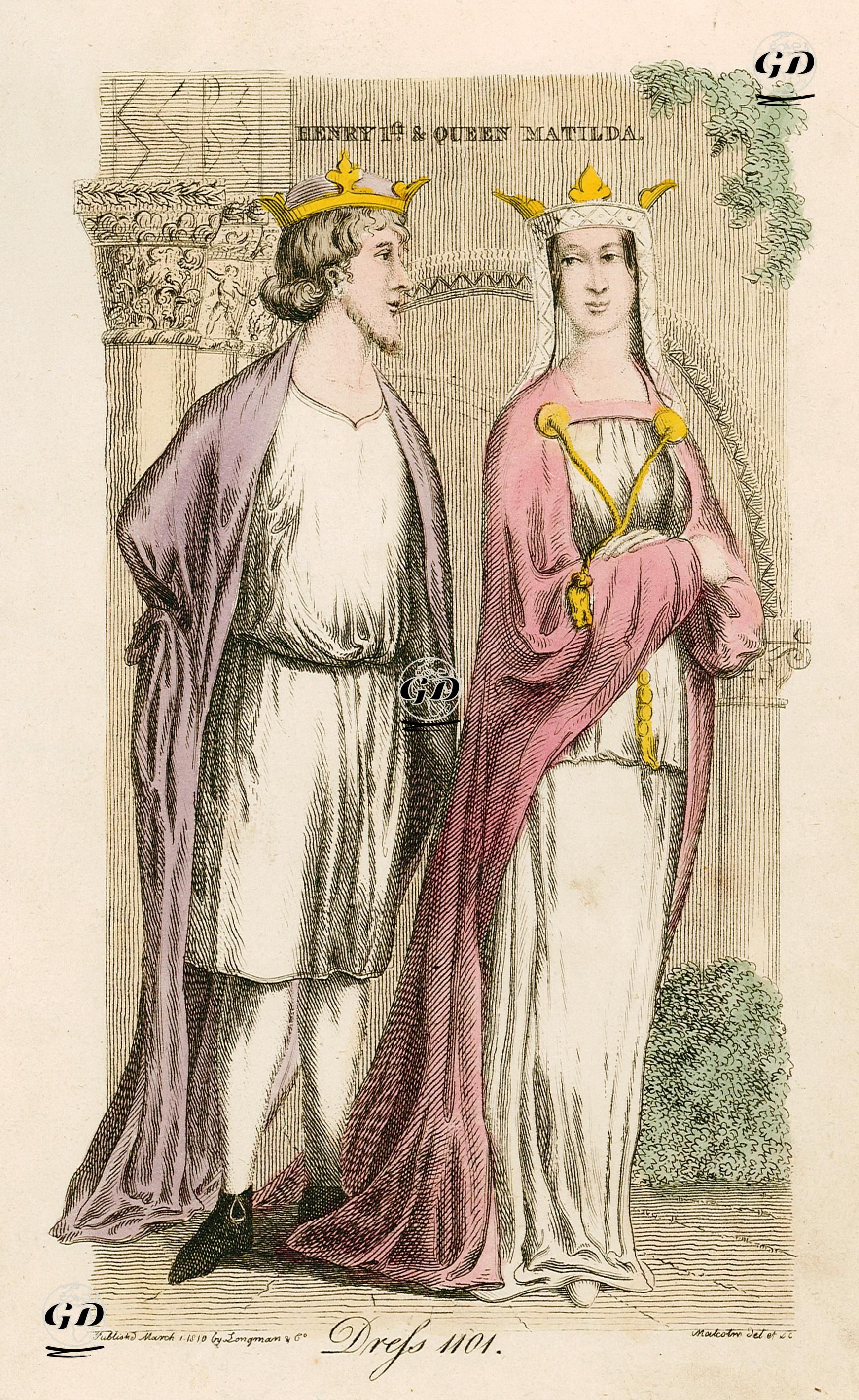 1101 Yılında İngiltere Kralı I.Henry ve Kraliçe Matilda'nın Kıyafetleri - James Peller Malcolm (1767-1815) - 1810