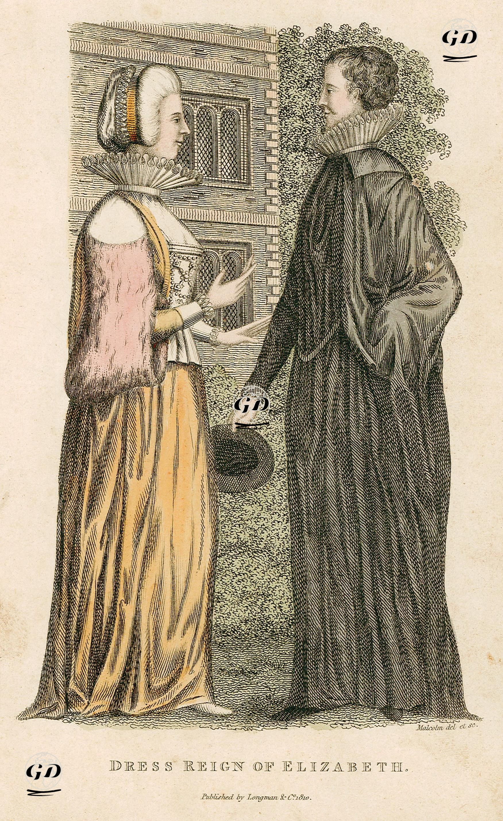 İngiltere Kraliçesi I.Elizabeth (Kraliyet Dönemi 1558-1603) Dönemindeki Kıyafetler - James Peller Malcolm (1767-1815) - 1810