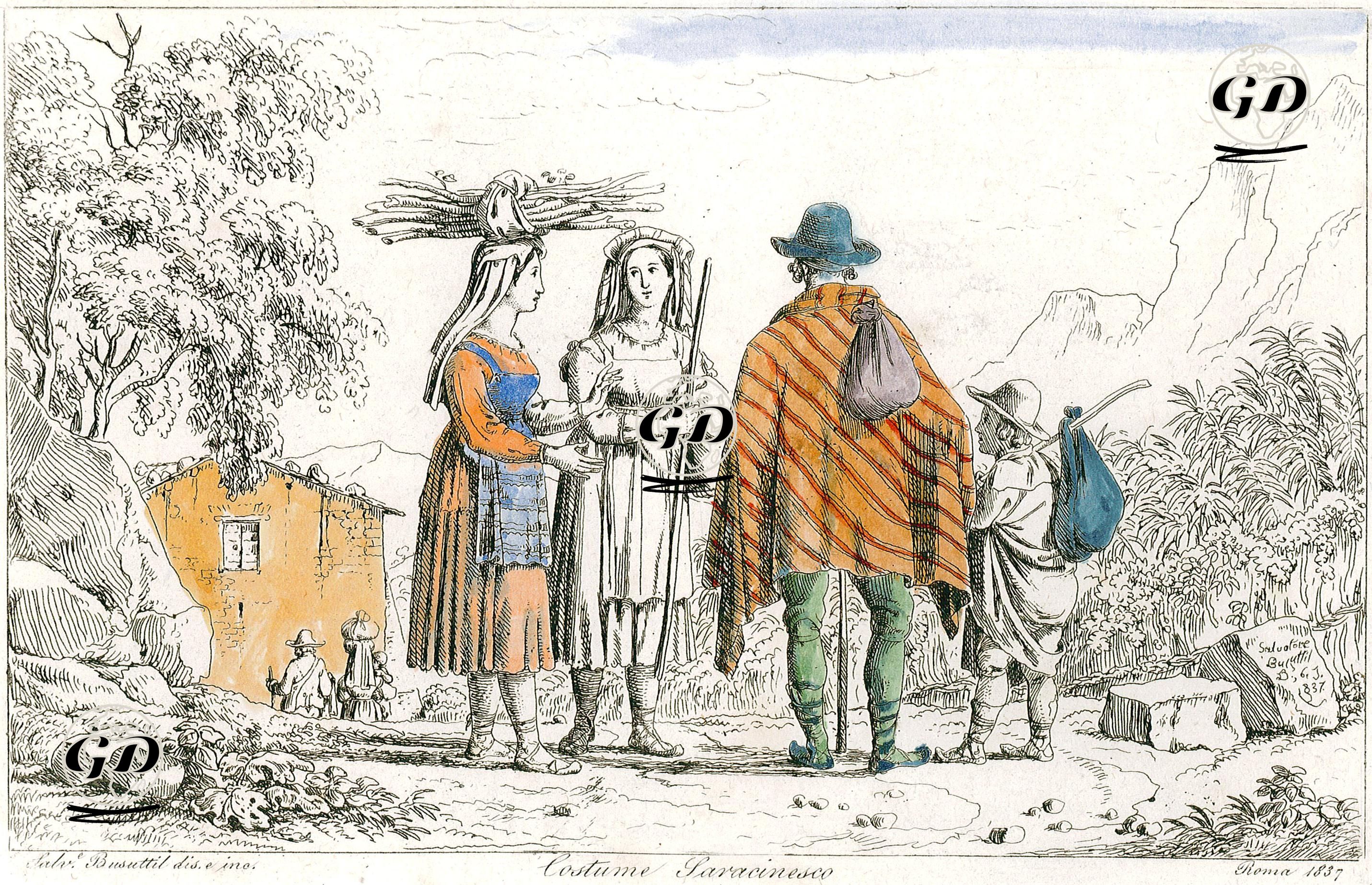 İtalya'nın Saracinesco Bölgesinde Yaşayanların Kıyafetleri - Salvatore Busuttil (1798-1854) - 1837